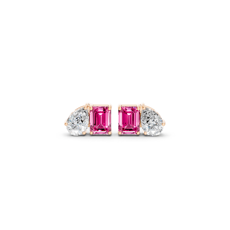 Pink Sapphire Diamond Toi et Moi Stud Earrings 3