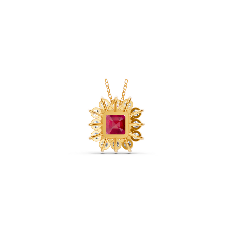 Ruby Asscher Sunburst Diamond Halo Pendant 2