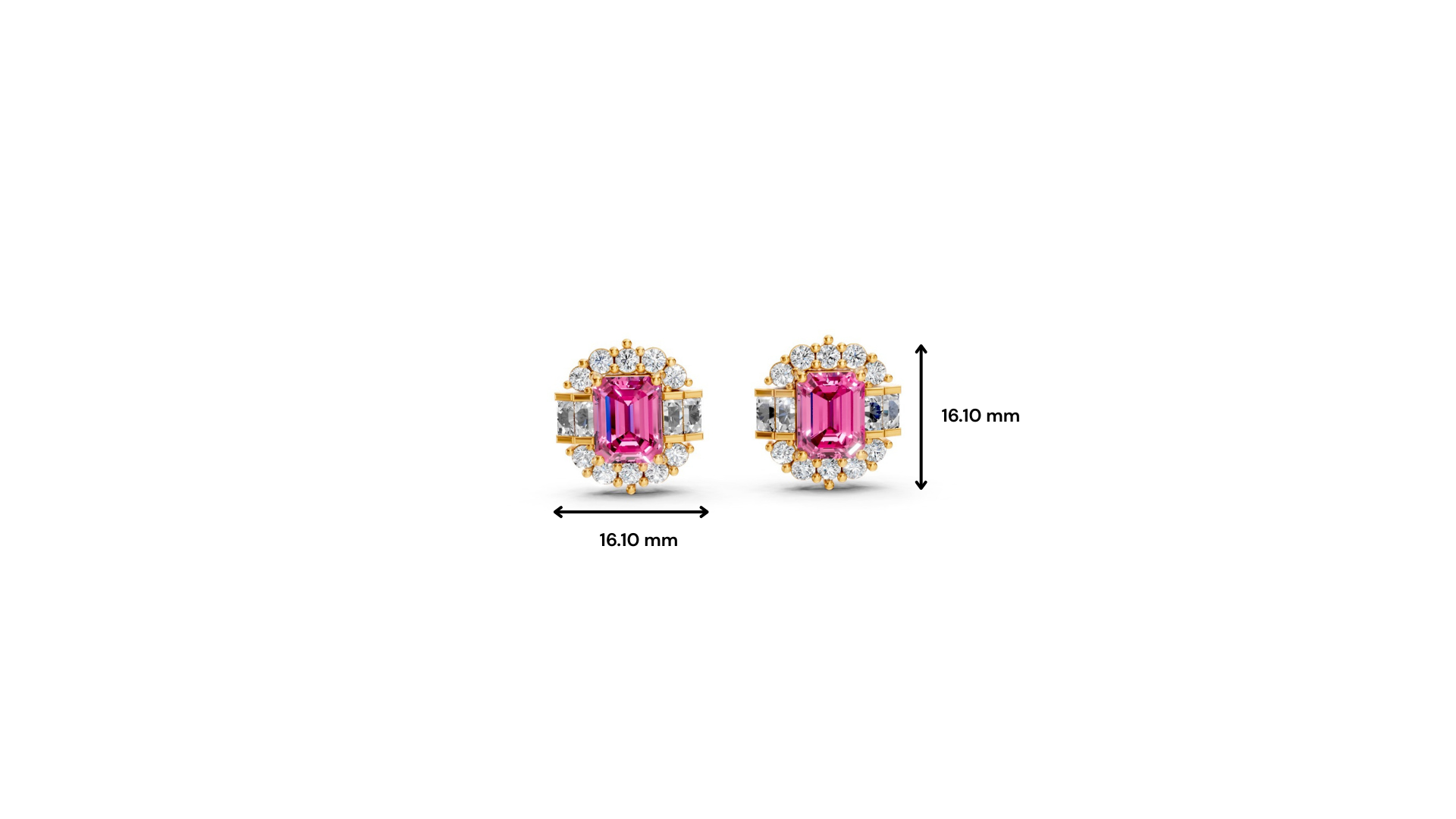 Pink Sapphire Art Deco Baguette & Round Halo Stud Earrings