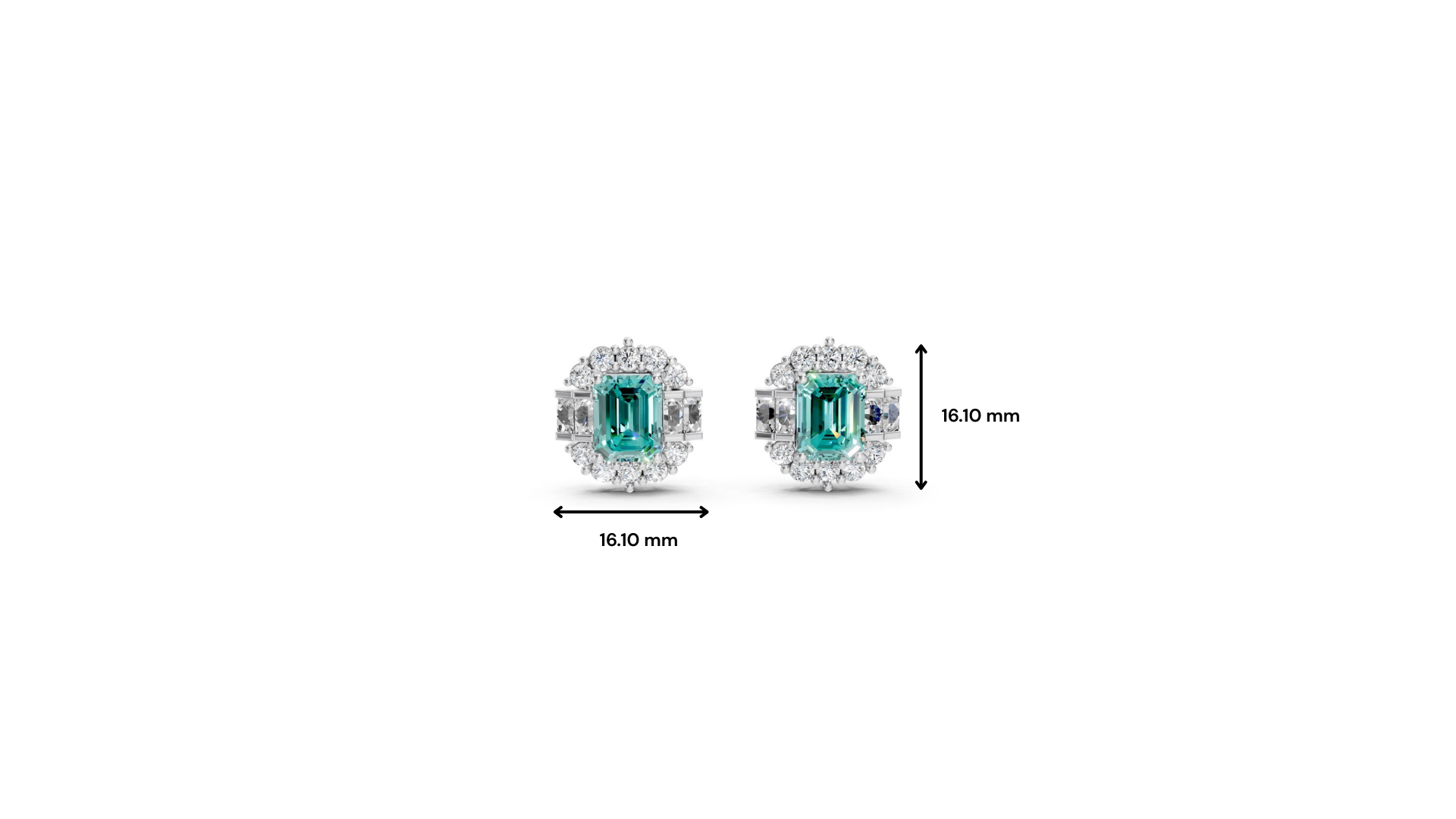 Paraiba Tourmaline Art Deco Baguette & Round Halo Stud Earrings