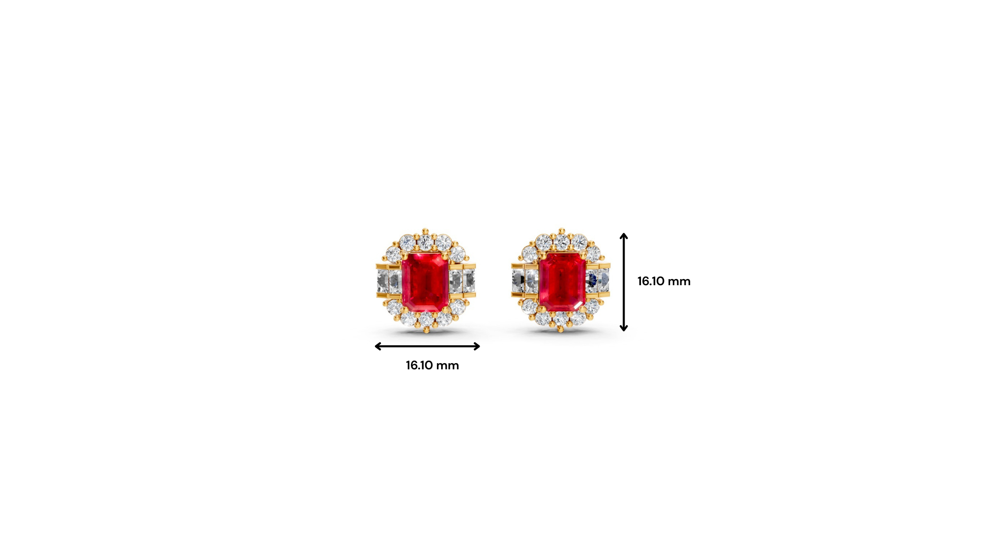 Ruby Art Deco Baguette & Round Halo Stud Earrings