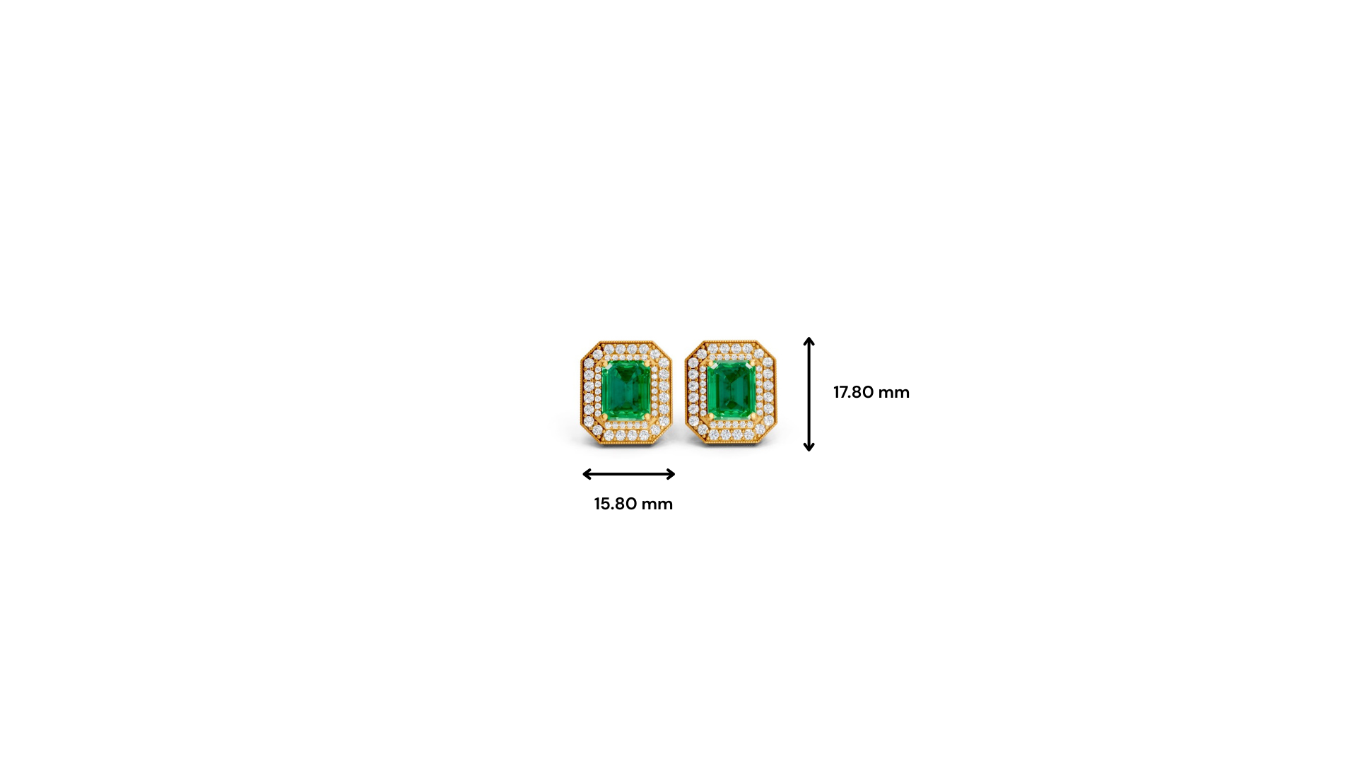 Colombian Emerald  Octagonal Double Halo Milgrain Stud Earrings
