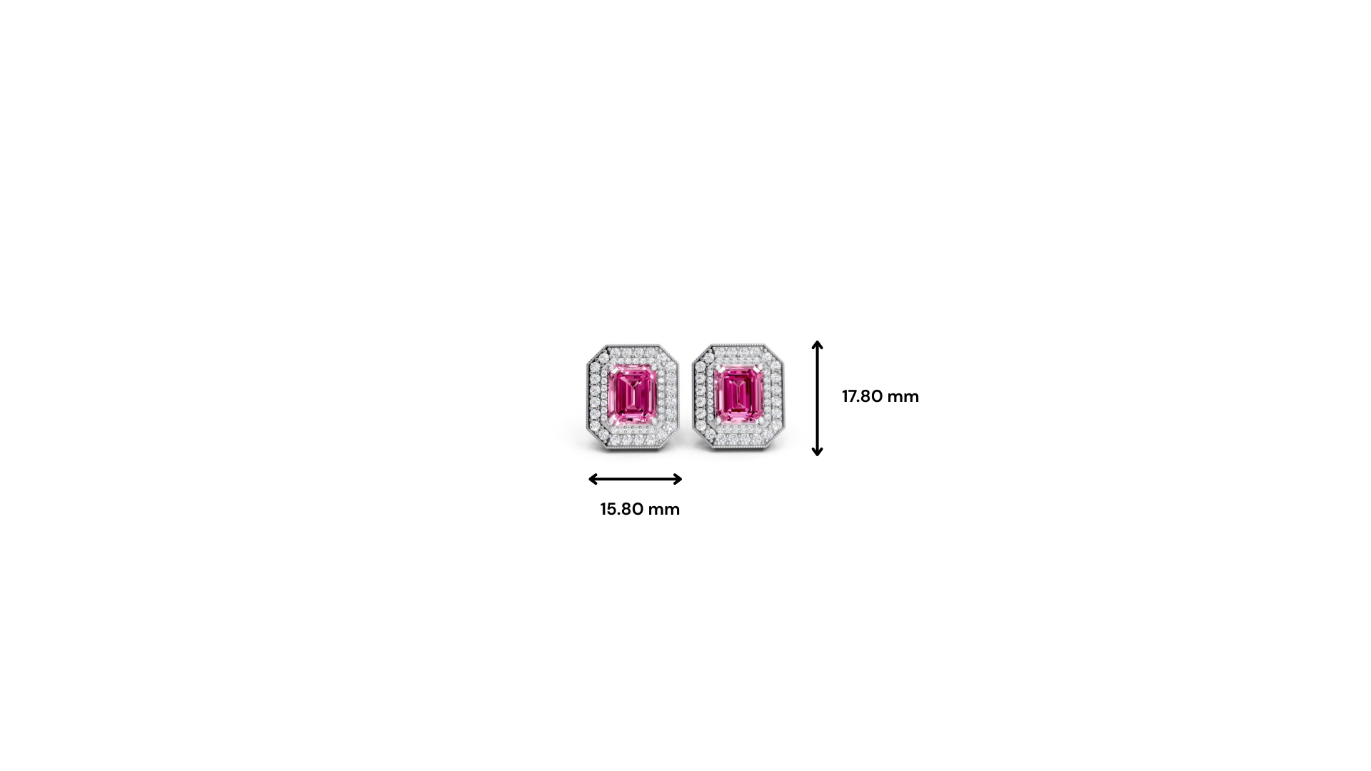 Pink Sapphire Octagonal Double Halo Milgrain Stud Earrings