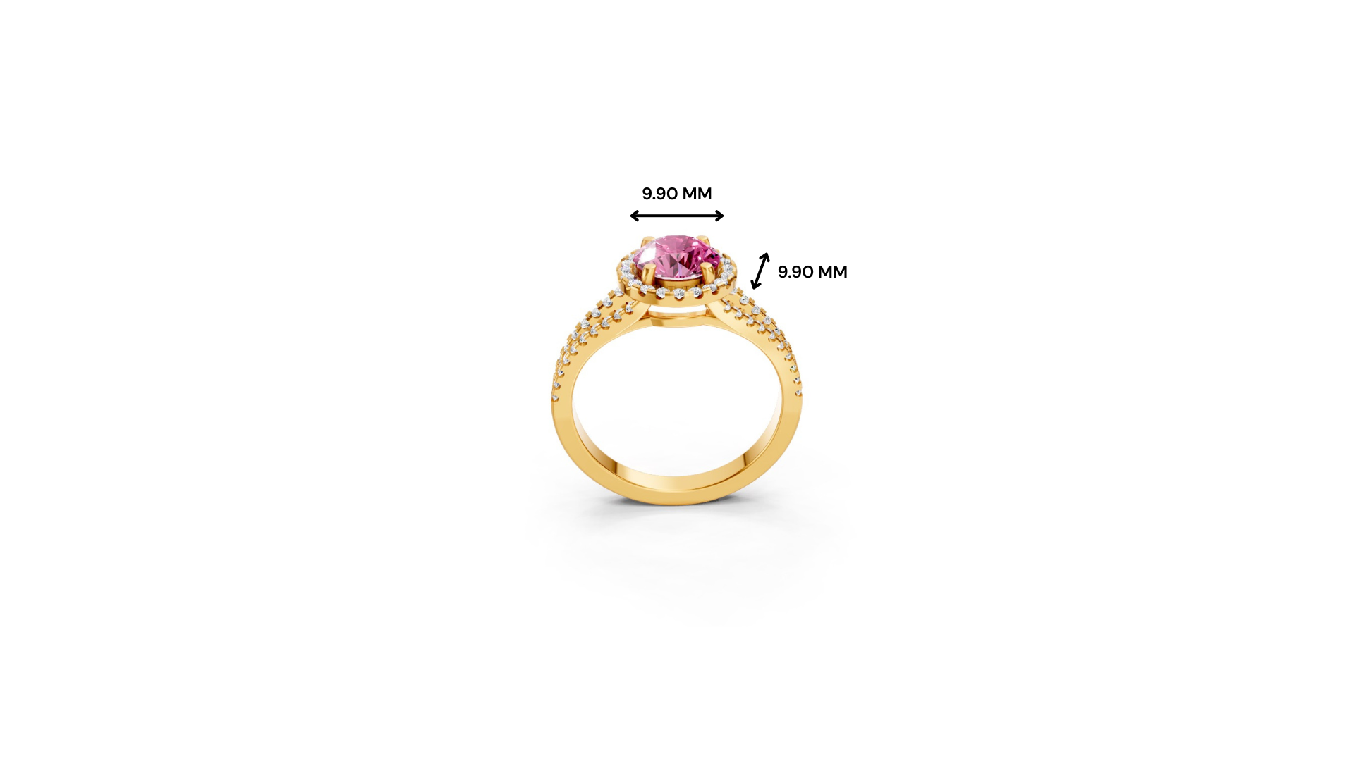 Pink Sapphire Round Halo Ring with Diamond Pavé Split Band