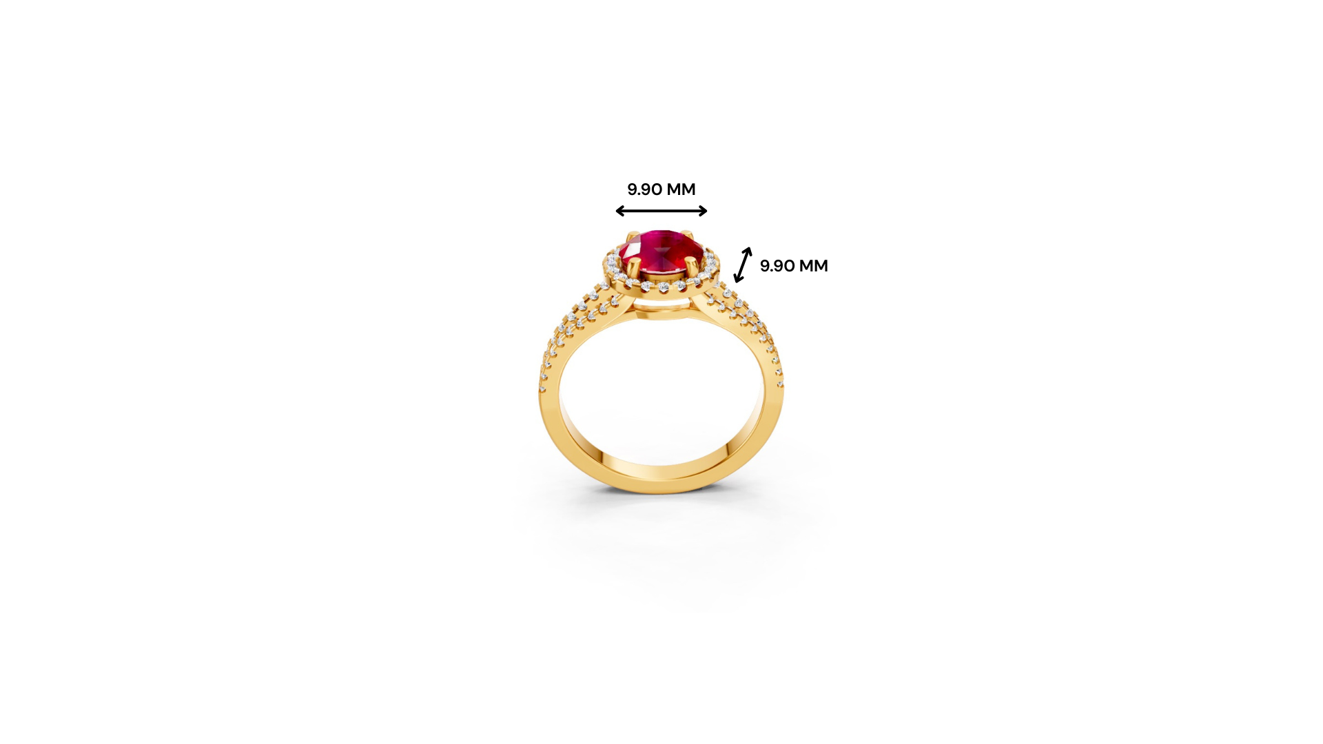 Ruby Round Halo Ring with Diamond Pavé Split Band