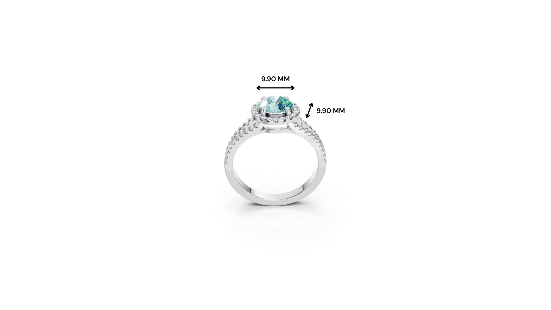 Paraiba Tourmaline Round Halo Ring with Diamond Pavé Split Band