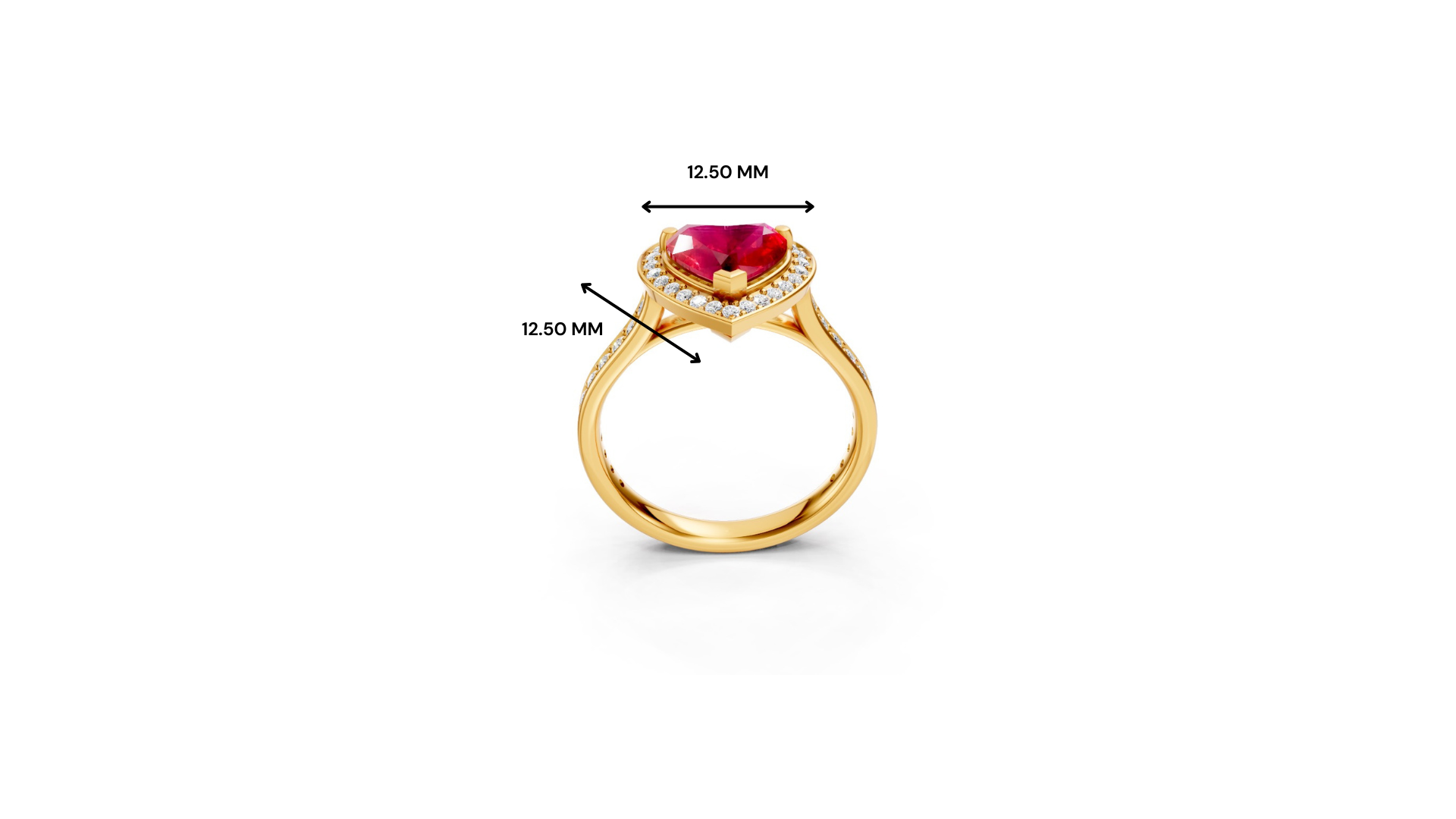 Ruby Heart Halo Ring with Diamond Pavé Split Band
