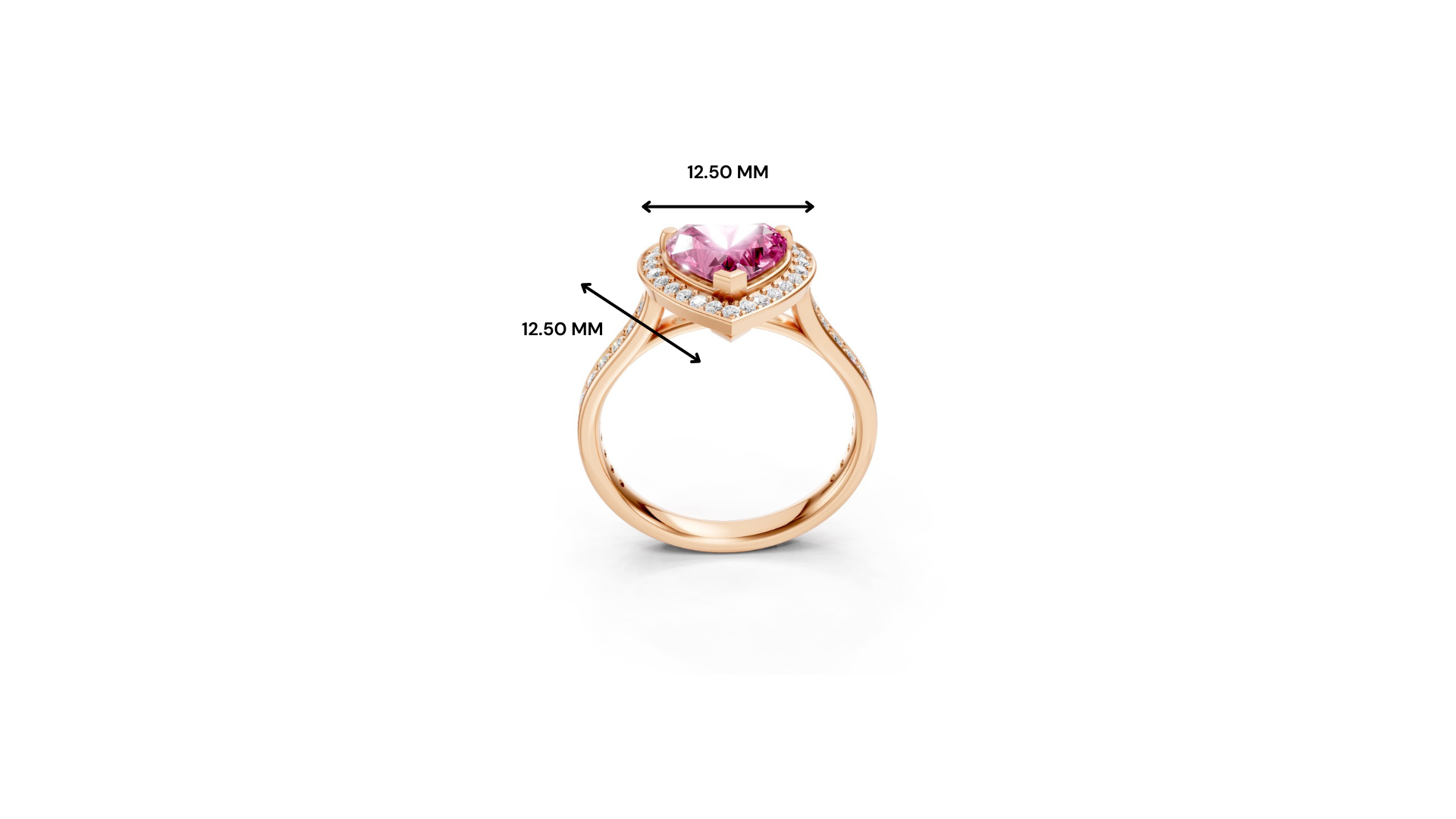 Pink Sapphire Heart Halo Ring with Diamond Pavé Split Band