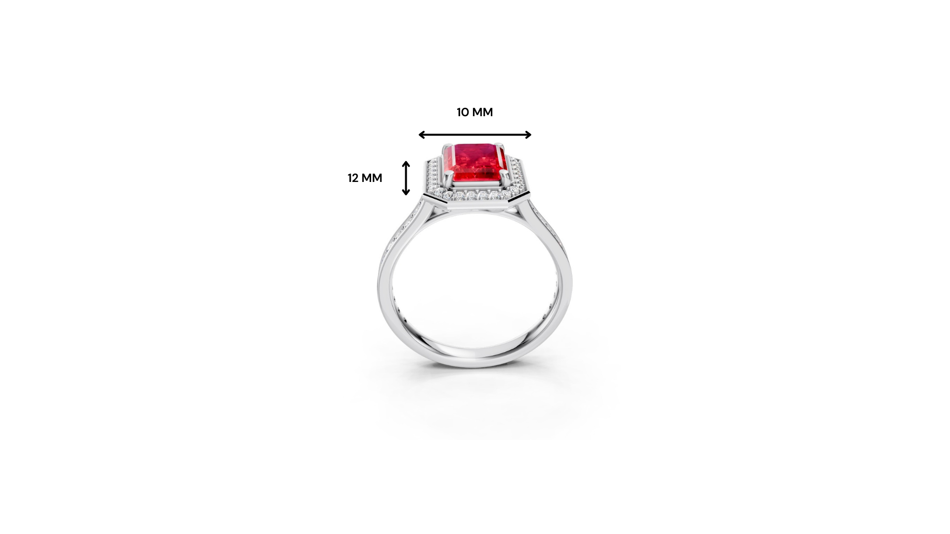 Ruby Emerald-Cut Halo Ring with Diamond Pavé Band