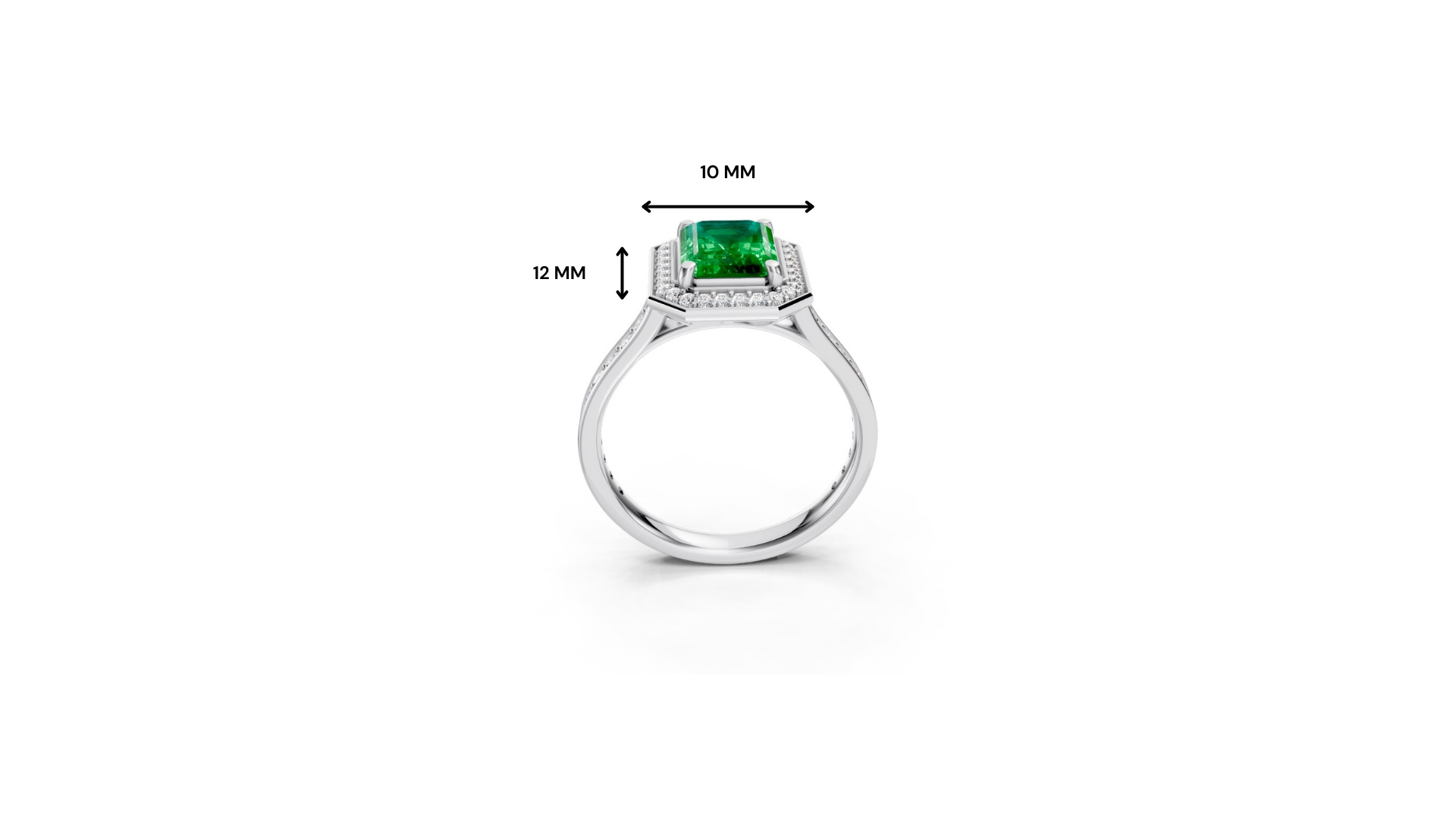 Colombian Emerald-Cut Halo Ring with Diamond Pavé Band