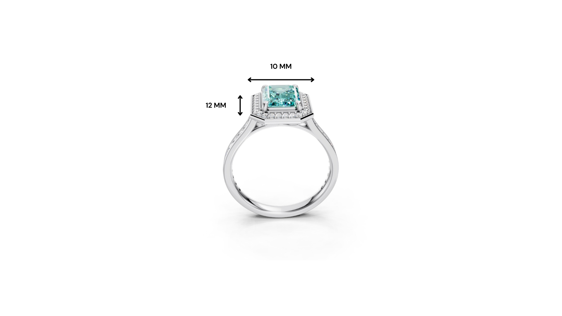 Paraiba Tourmaline Emerald-Cut Halo Ring with Diamond Pavé Band