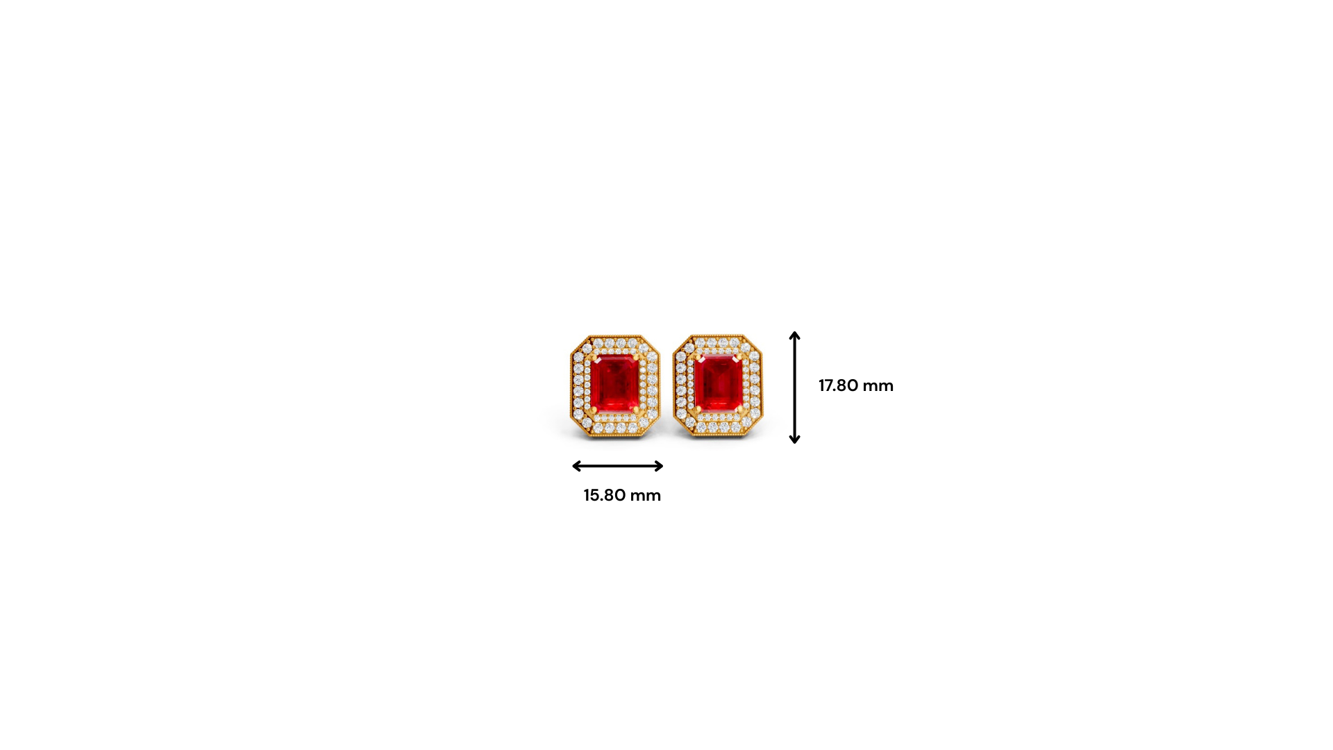 Ruby Octagonal Double Halo Milgrain Stud Earrings