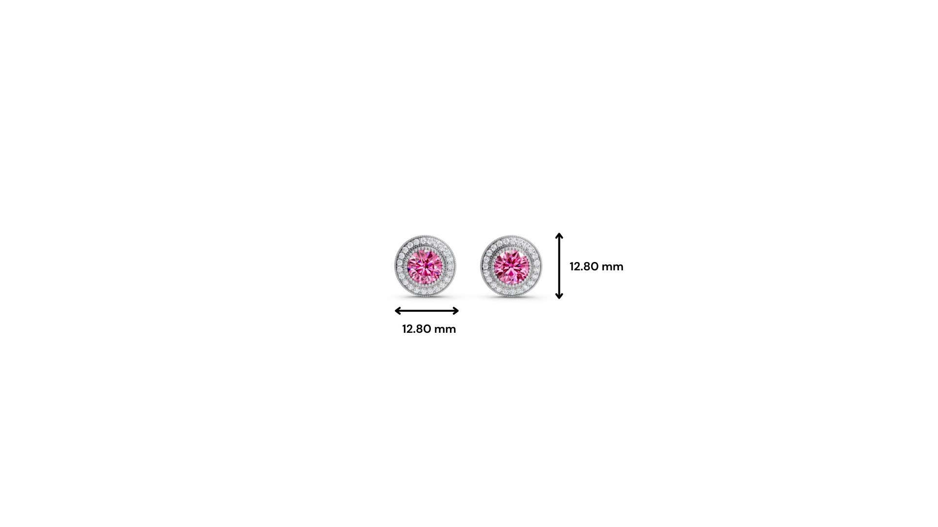 Pink Sapphire Round Double Halo Milgrain Stud Earrings