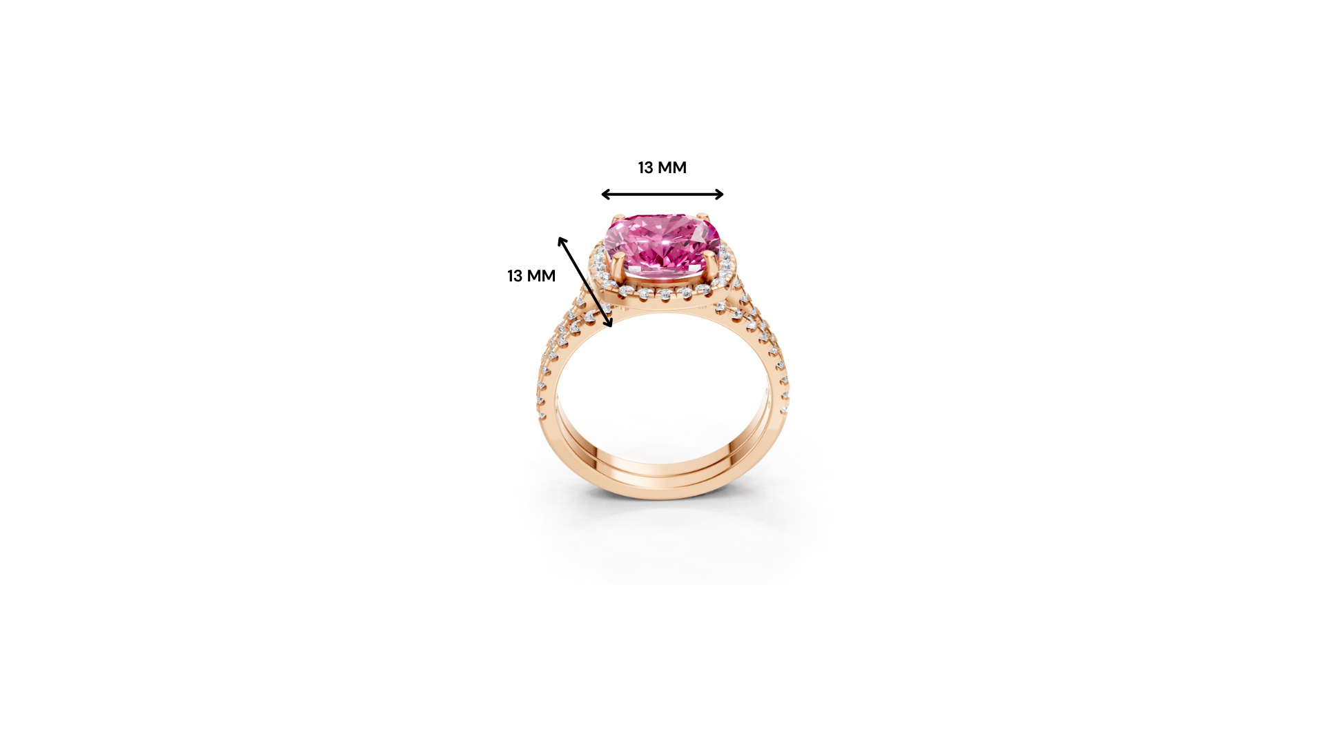 Pink Sapphire Cushion Halo Ring with Pave Band