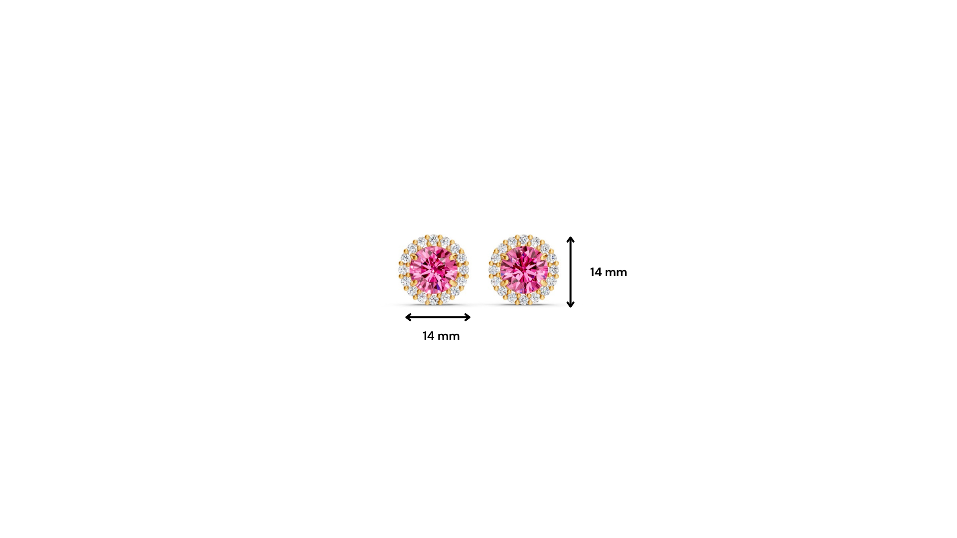 Pink Sapphire Diamond Round Halo Stud Earrings with Floral Basket