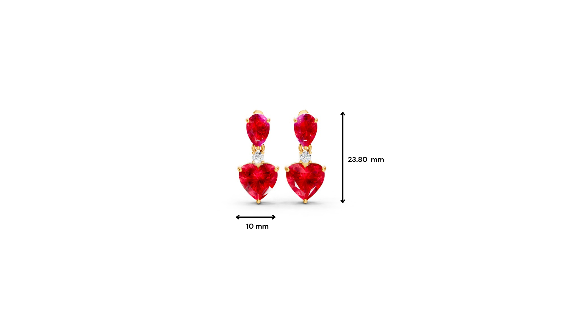 Ruby Pear & Heart Drop Earrings