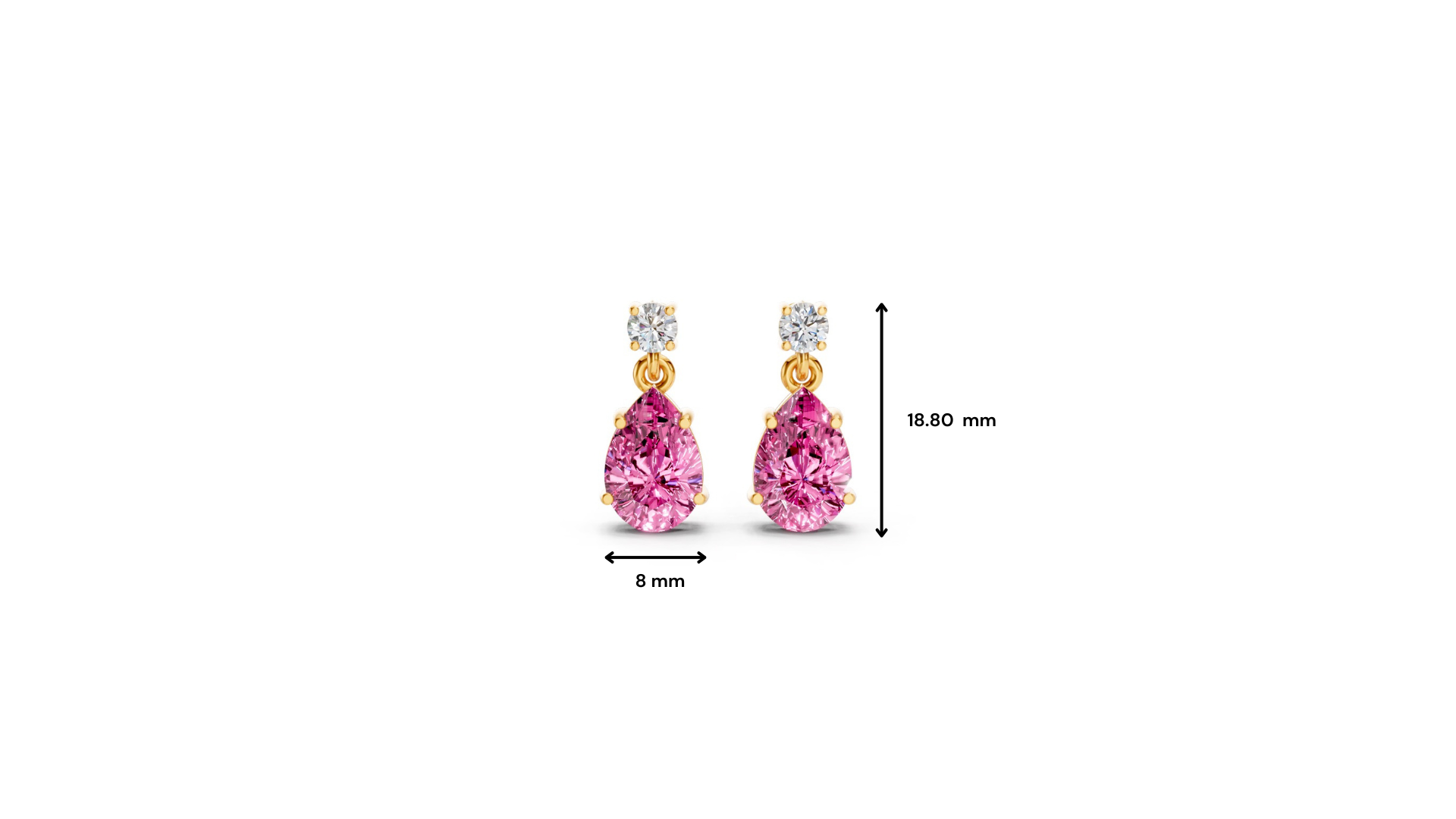 Pink Sapphire Pear & Diamond Round Two-Stone Drop Earrings