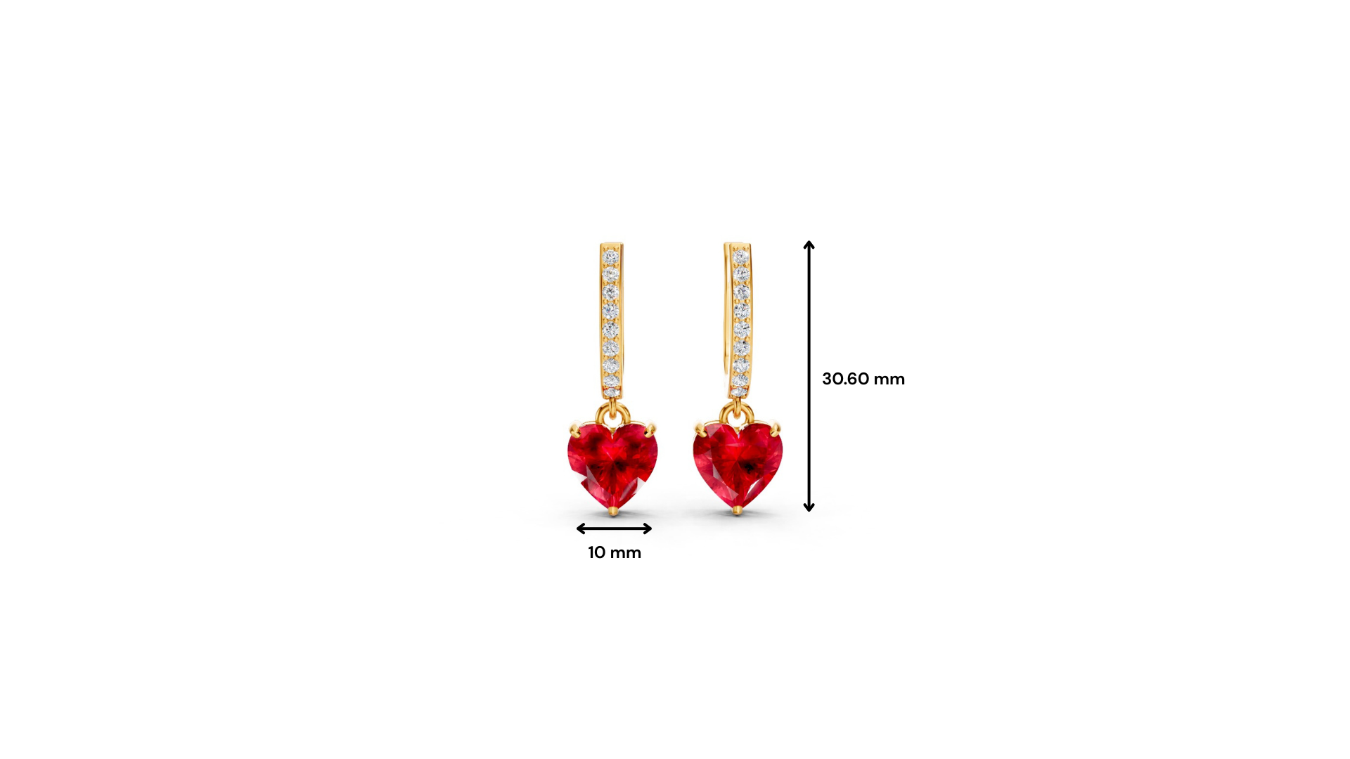 Ruby Heart Drop Huggie Earrings