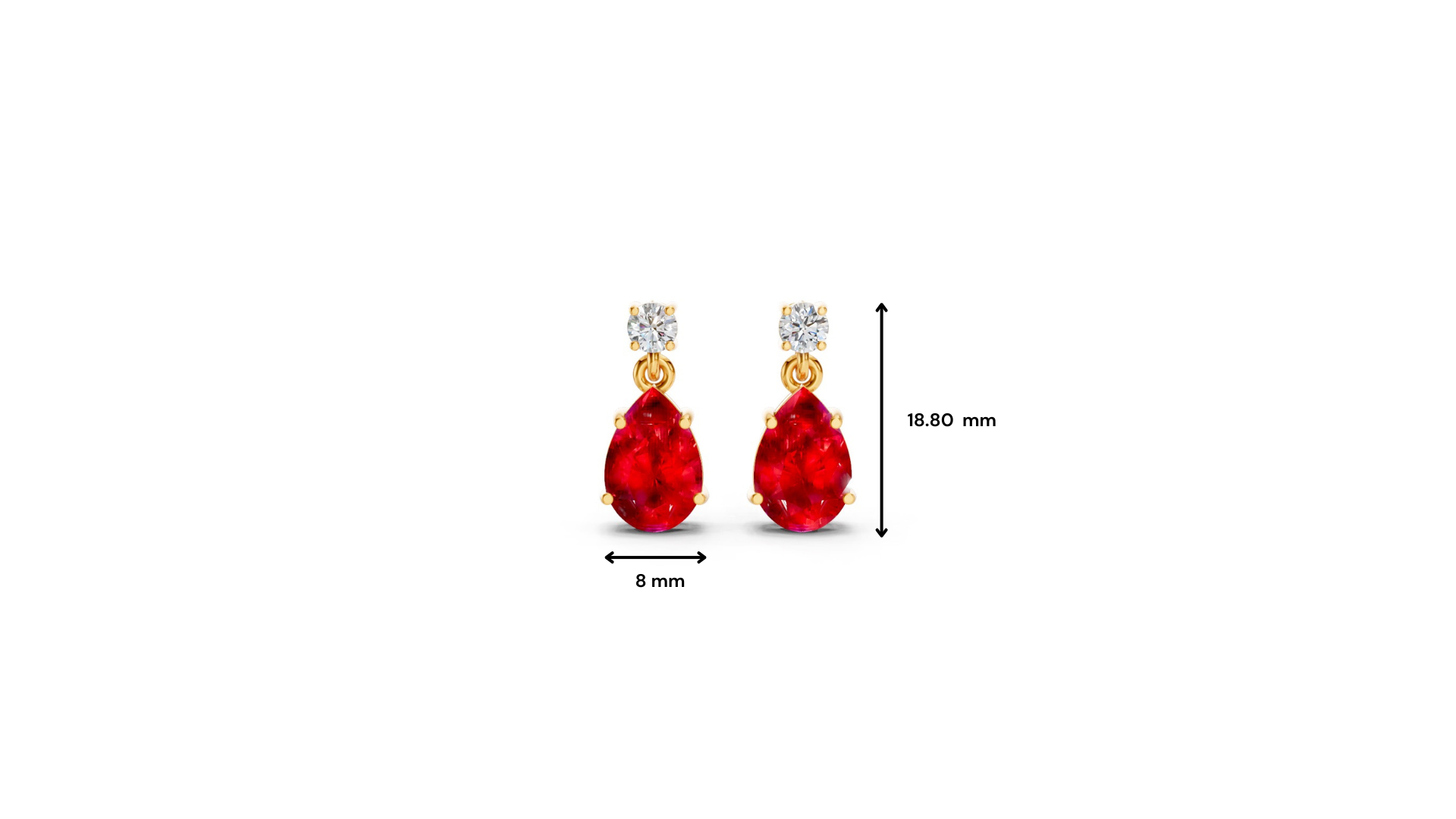 Ruby Pear & Diamond Round Two-Stone Drop Earrings