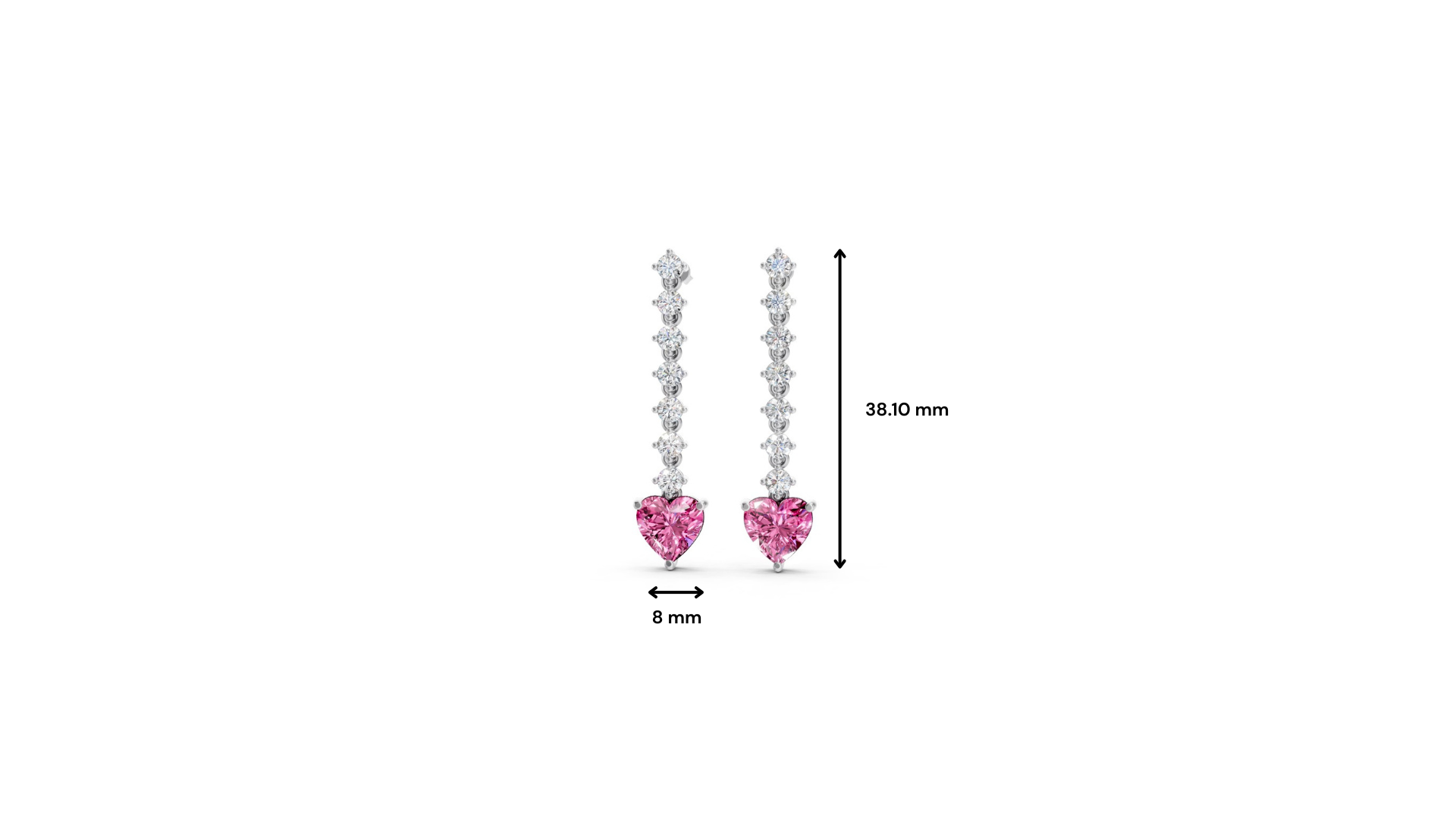 Pink Sapphire Ruby Heart Drop Earrings with Diamond Tennis Chain