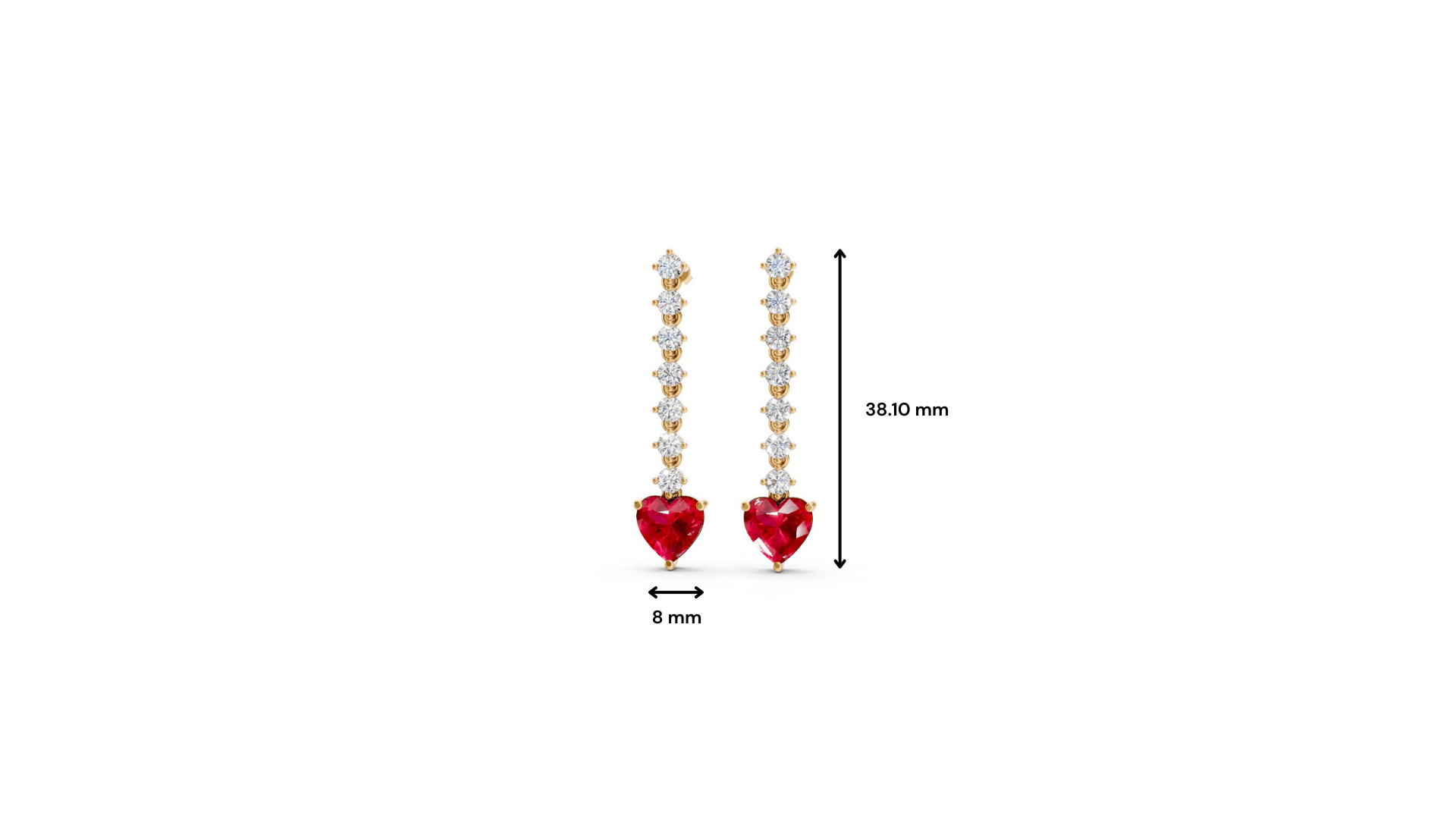Ruby Heart Drop Earrings with Diamond Tennis Chain