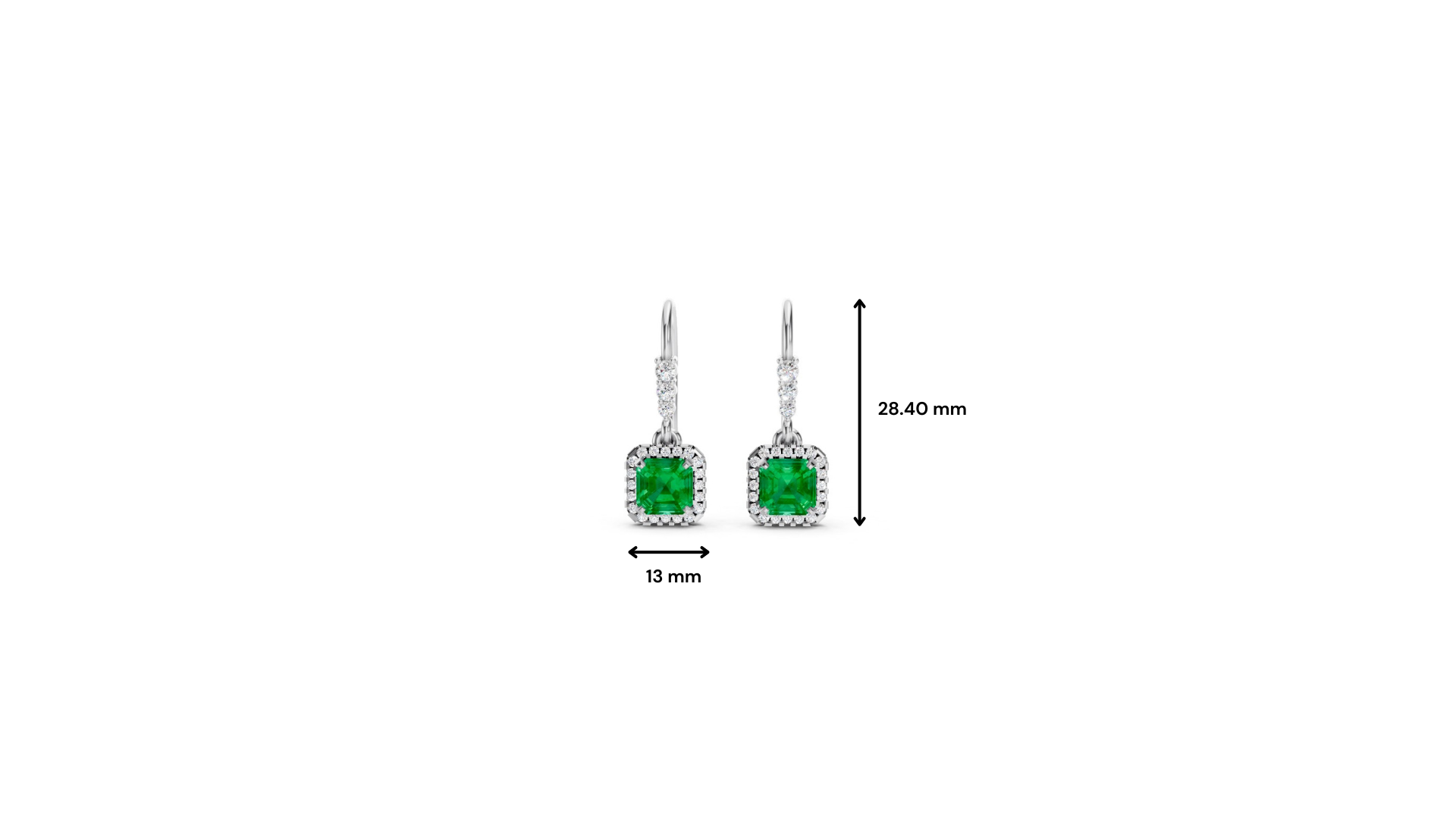 Colombian Emerald Asscher Halo French Hook Drop Earrings