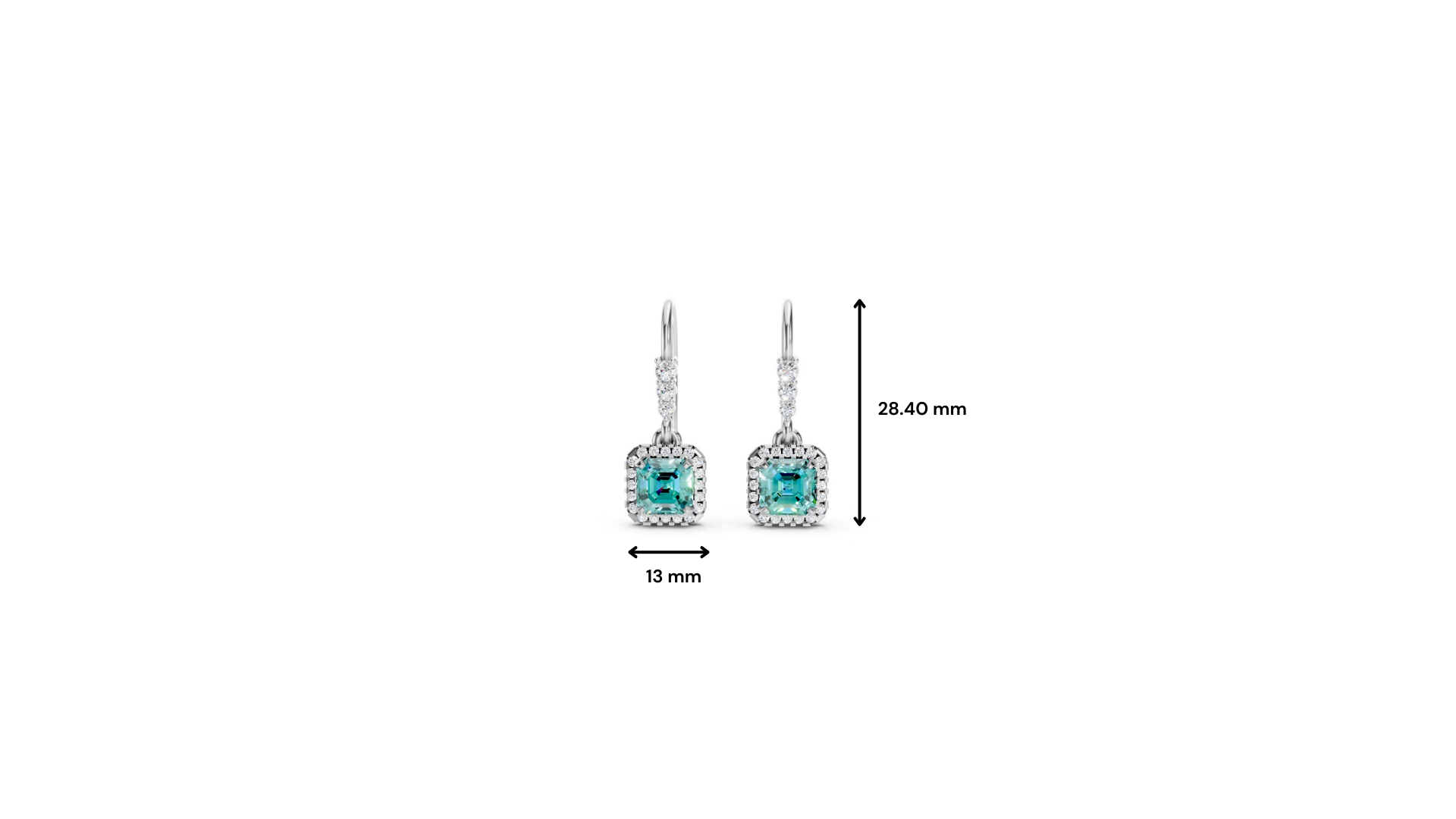 Paraiba Tourmaline Asscher Halo French Hook Drop Earrings