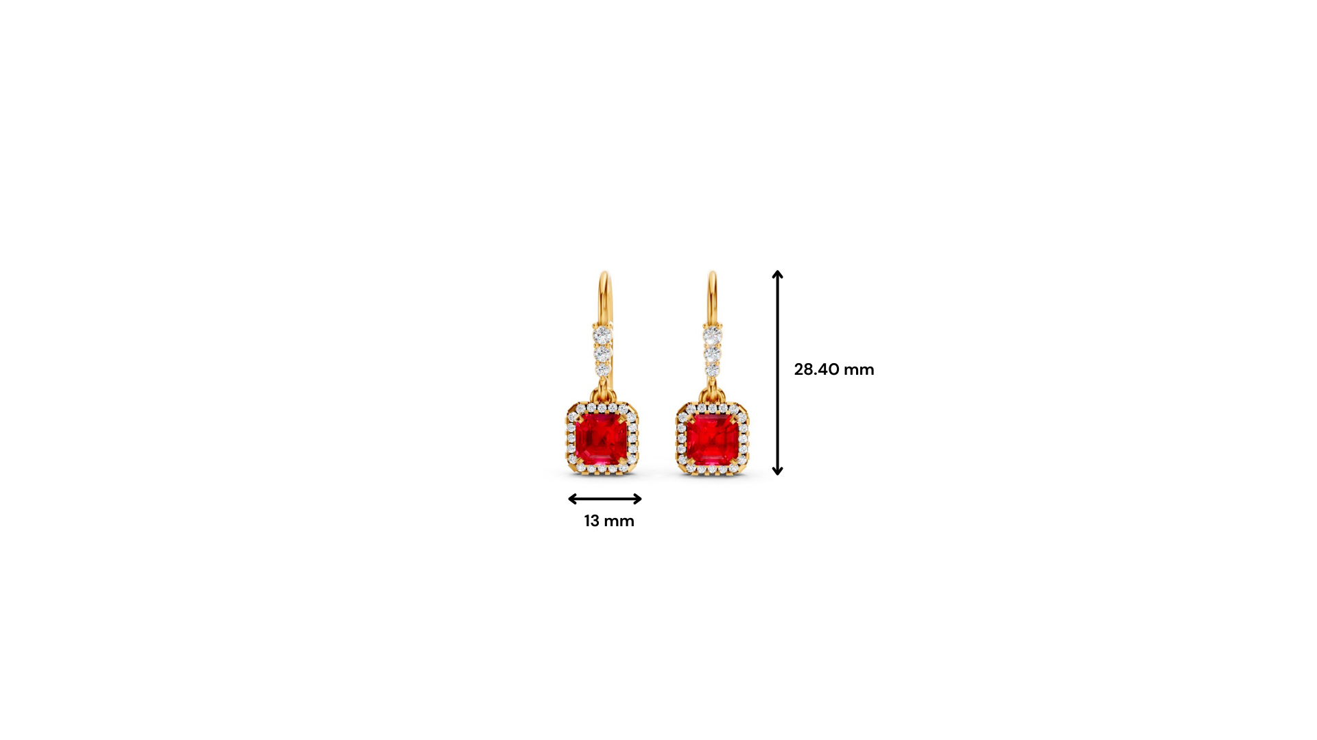 Ruby Asscher Halo French Hook Drop Earrings