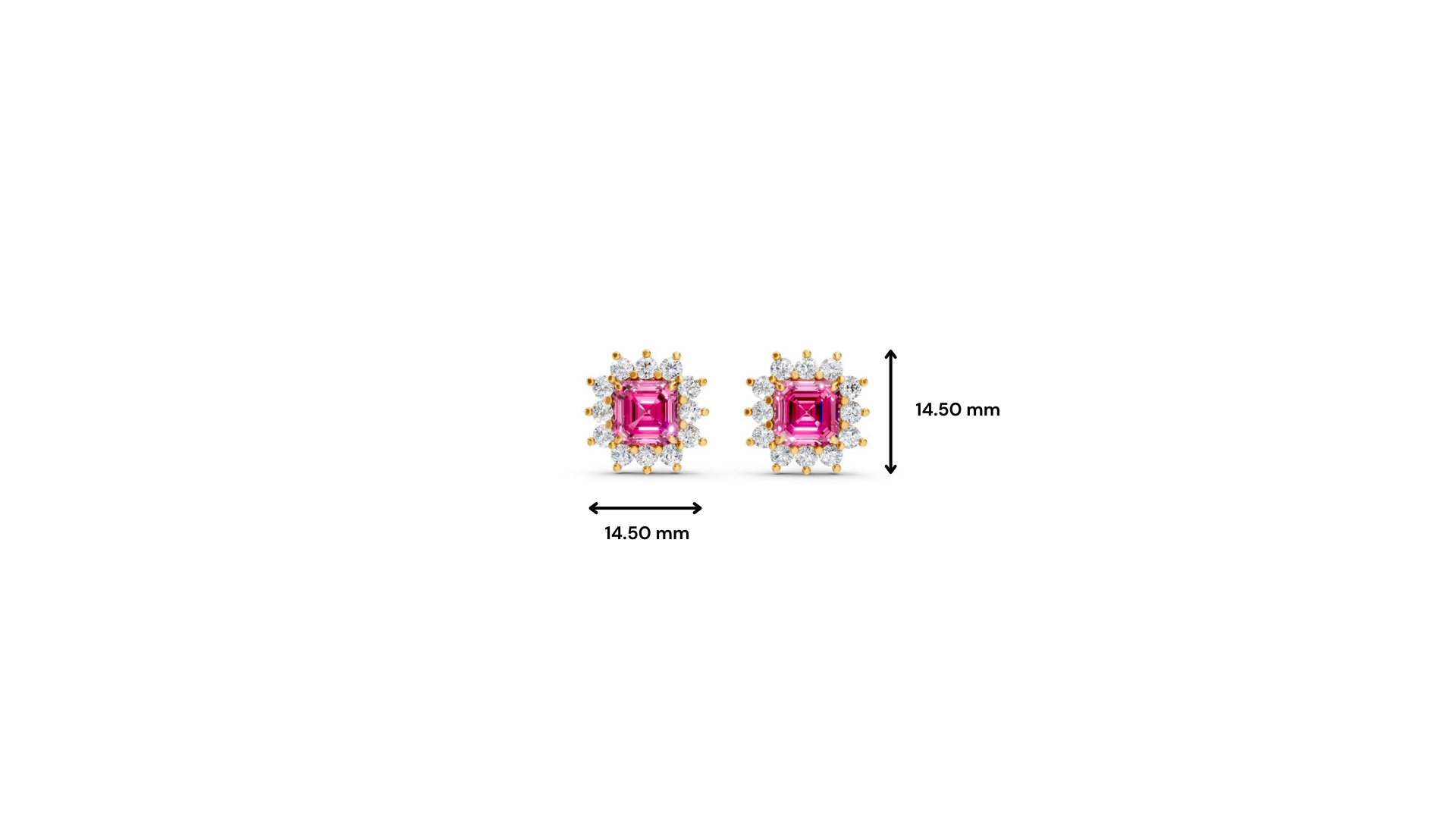Pink Sapphire Ruby Asscher Cut Sunburst Halo Stud Earrings