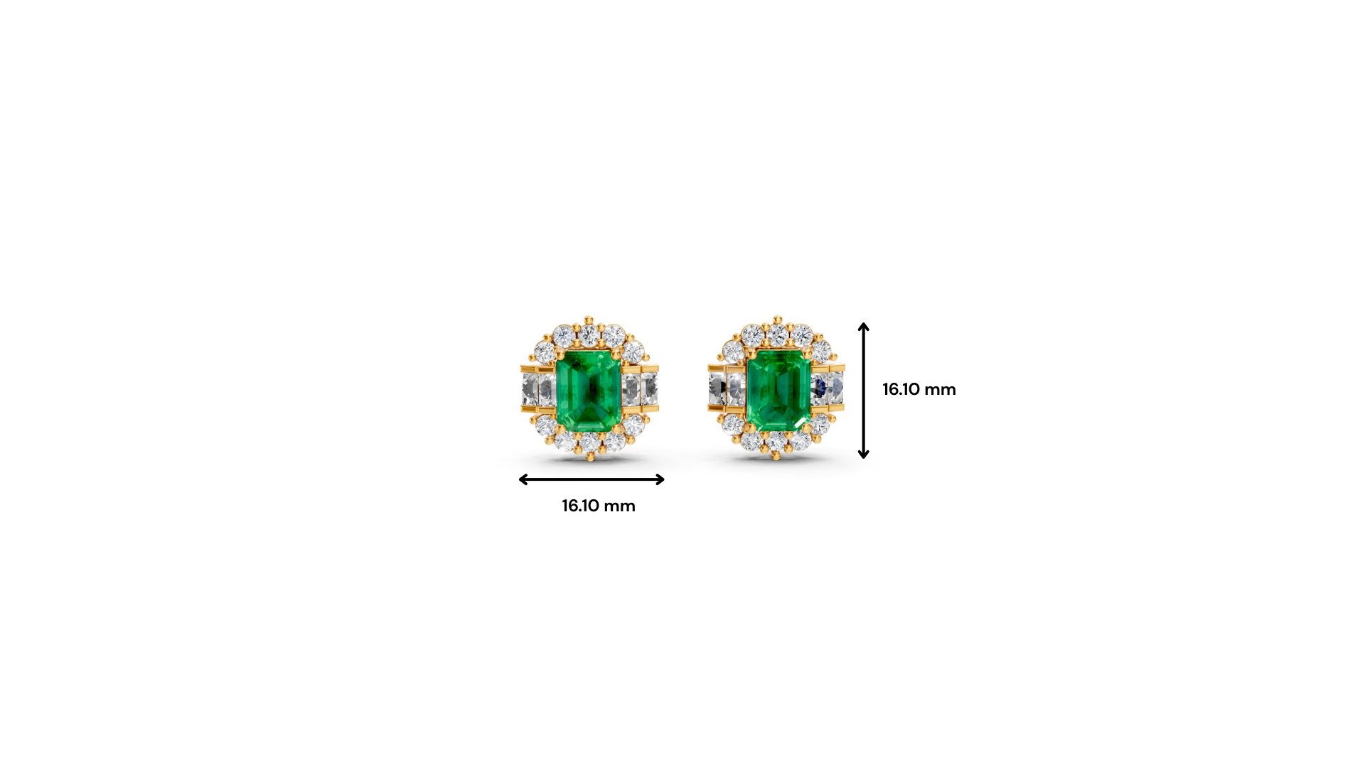 Colombian Emerald Art Deco Baguette & Round Halo Stud Earrings