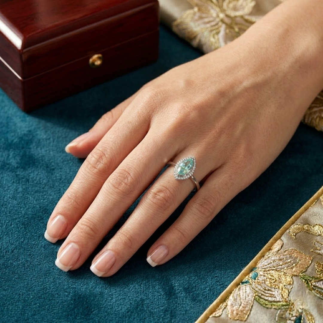 Paraiba Tourmaline Marquise Halo Ring