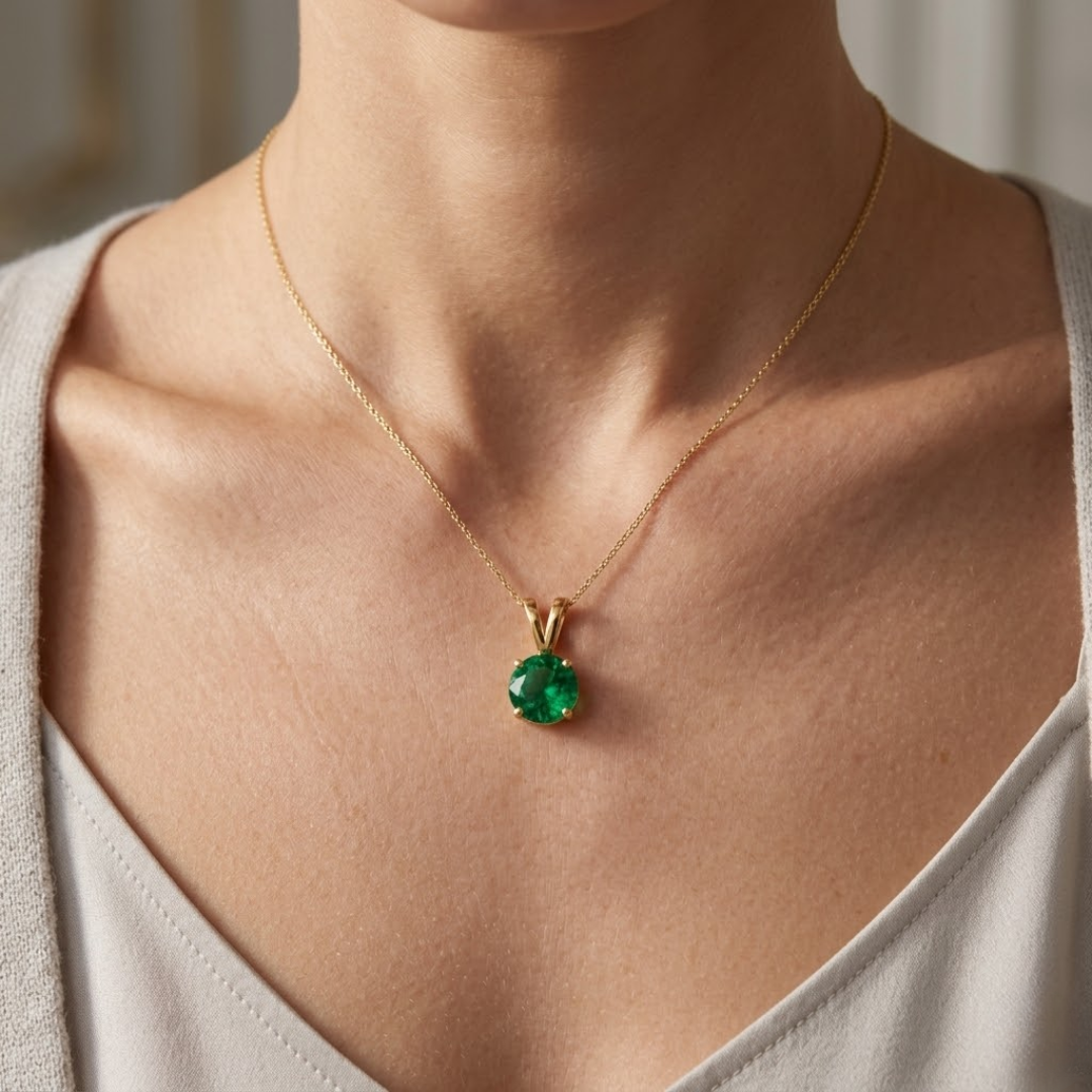 Colombian Emerald Round Stud Pendant