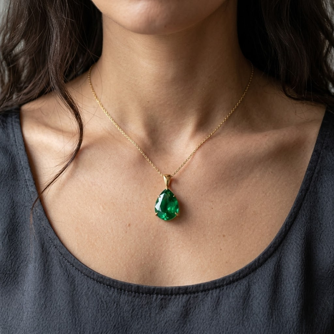 Colombian Emerald Pear Solitaire Pendant