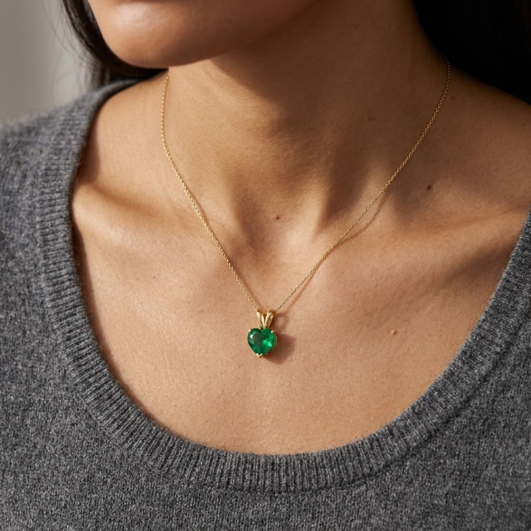 Colombian Emerald Heart Solitaire Pendant