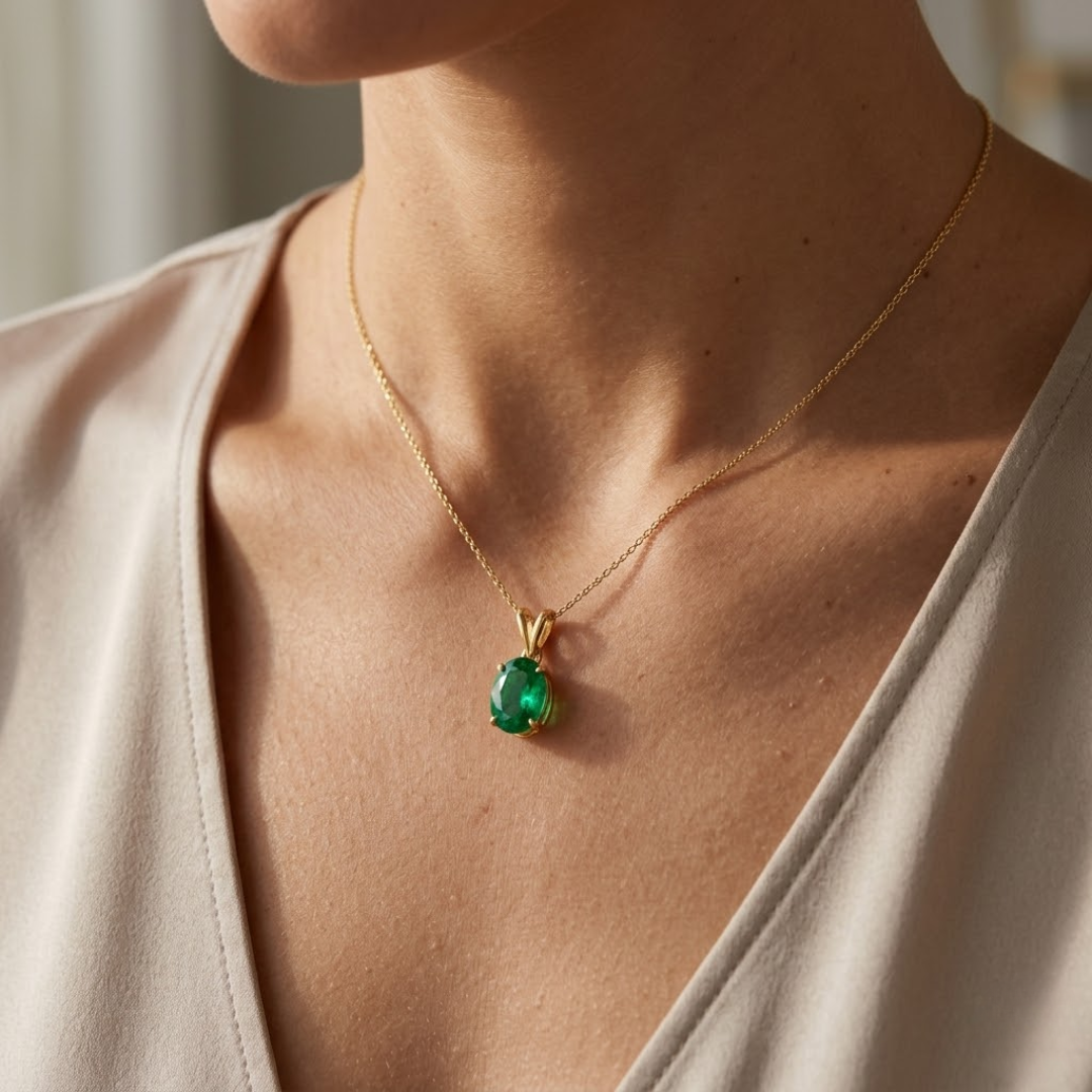 Colombian Emerald Oval Solitaire Pendant