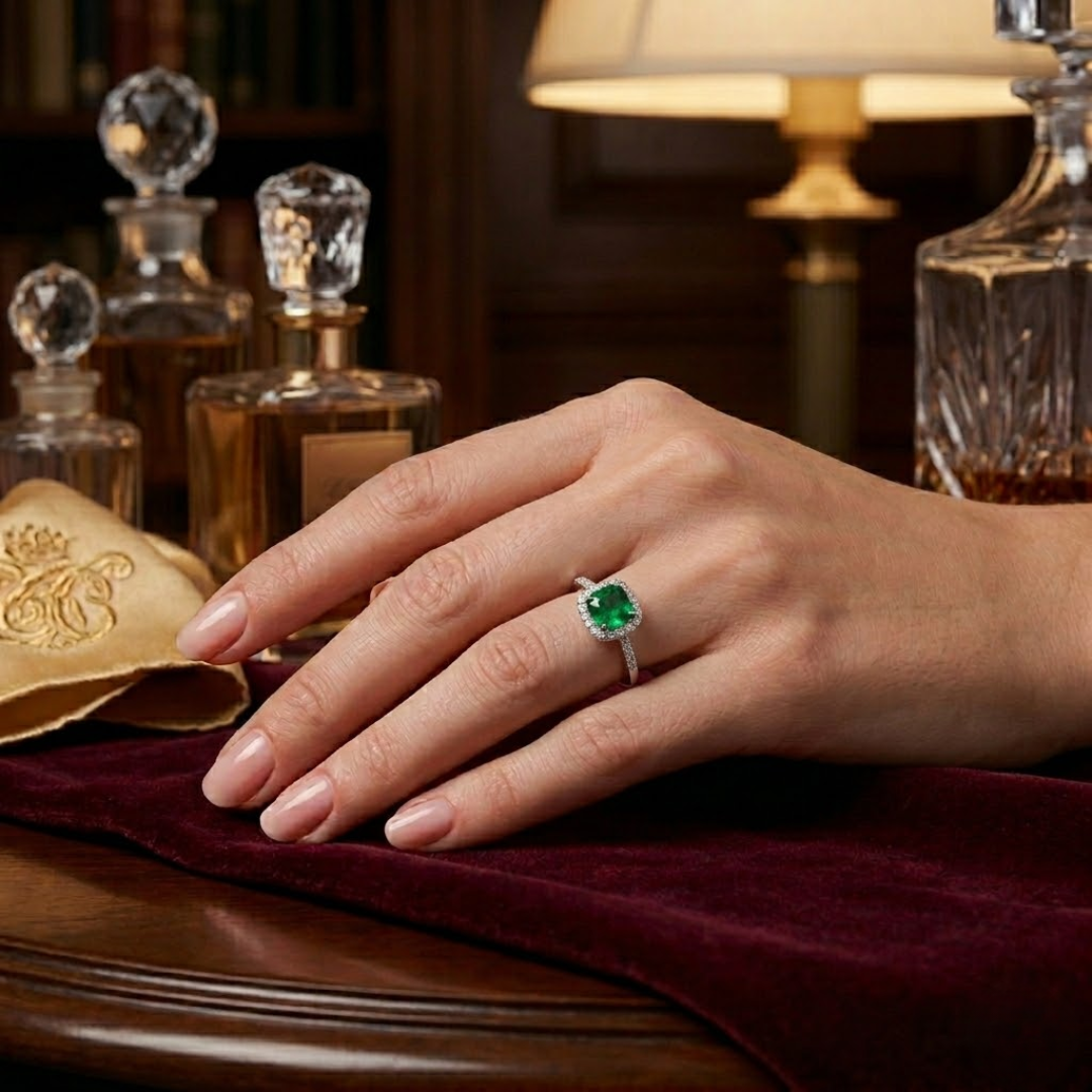 Colombian Cushion Halo Ring with Pave Band
