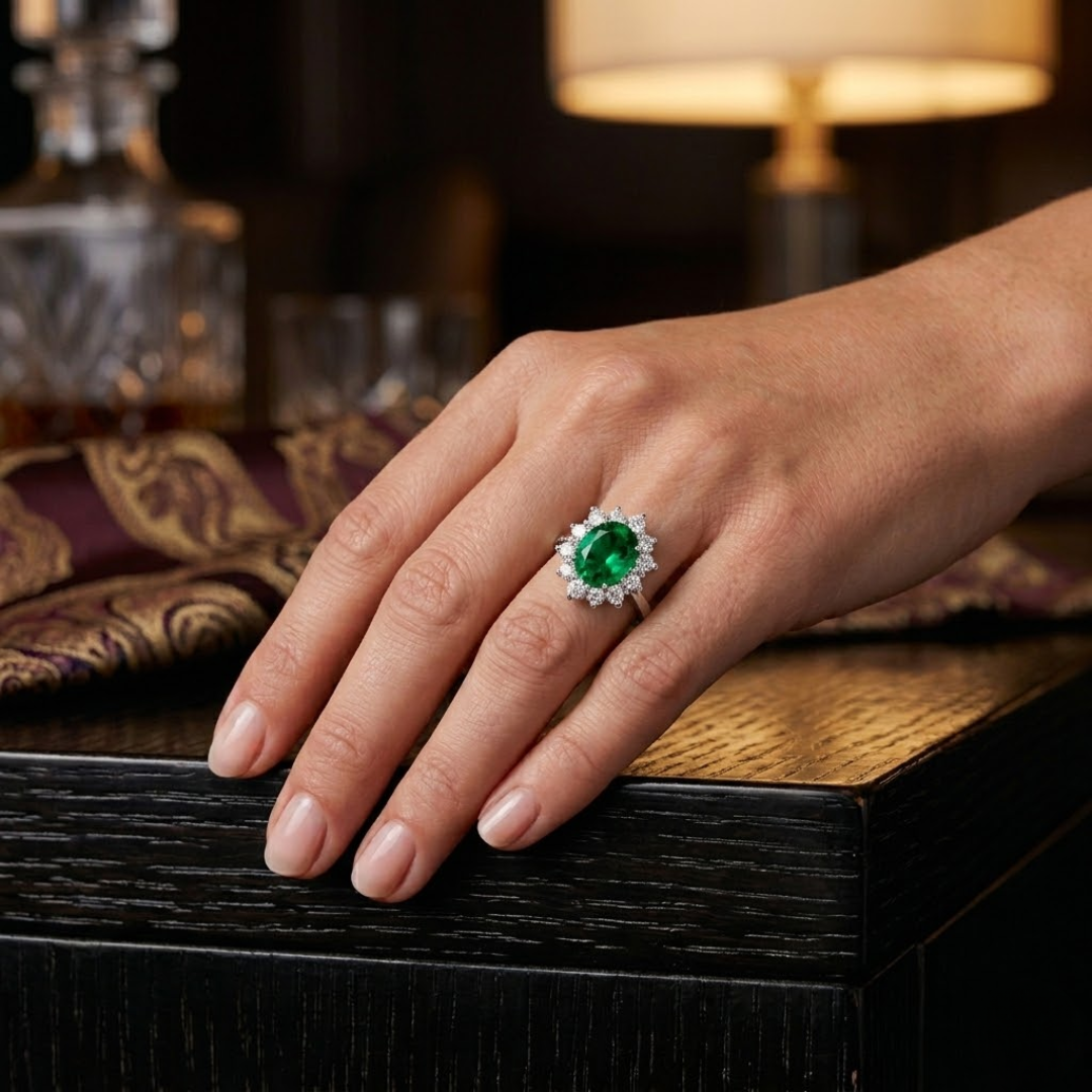 Colombian Emerald Halo Ring