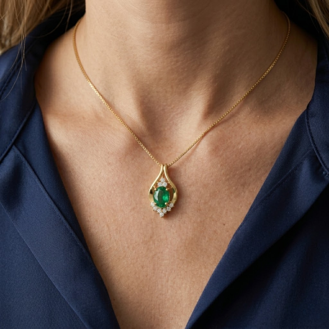 Colombian Emerald Oval Pendant with Diamond Accents