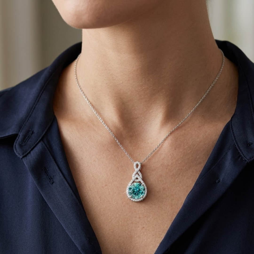 Paraiba Tourmaline Round Pendant with Diamond Infinity Bail