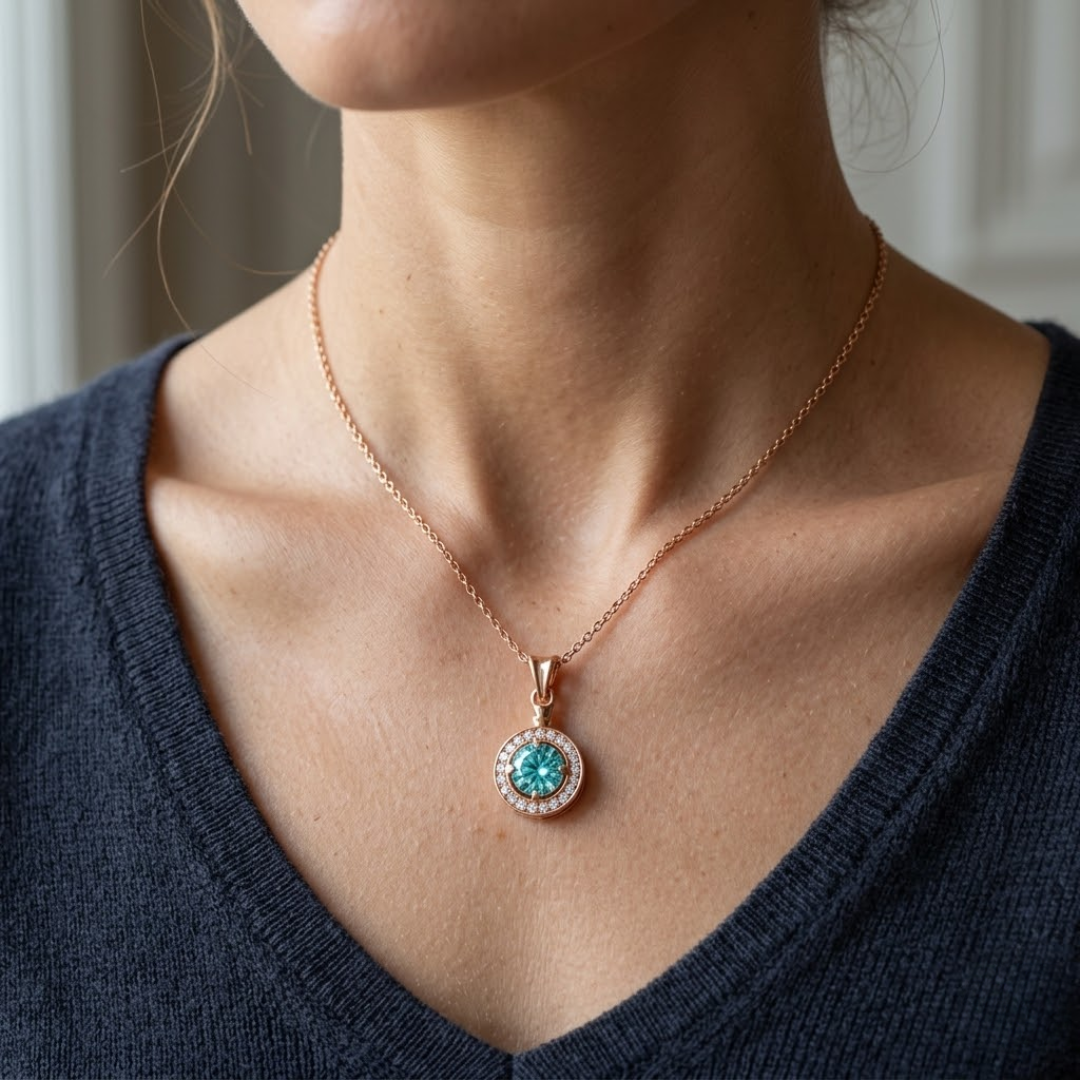 Paraiba Tourmaline Round Halo Pendant