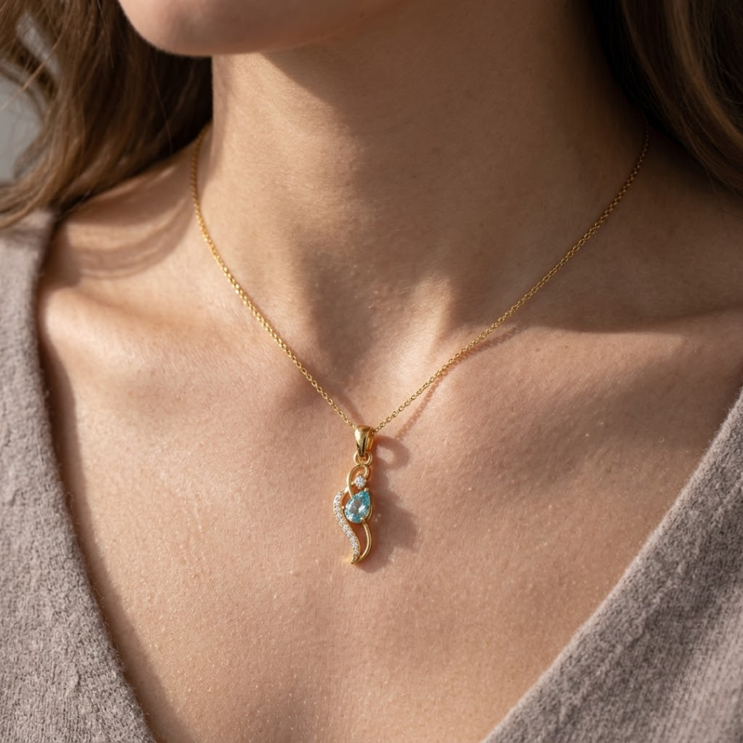 Paraiba Tourmaline Pear Pendant with Diamond Wave Accent
