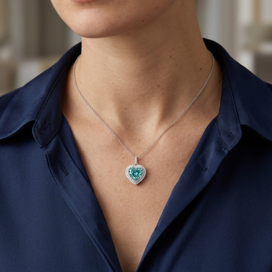 Paraiba Tourmaline Heart Double Halo Pendant