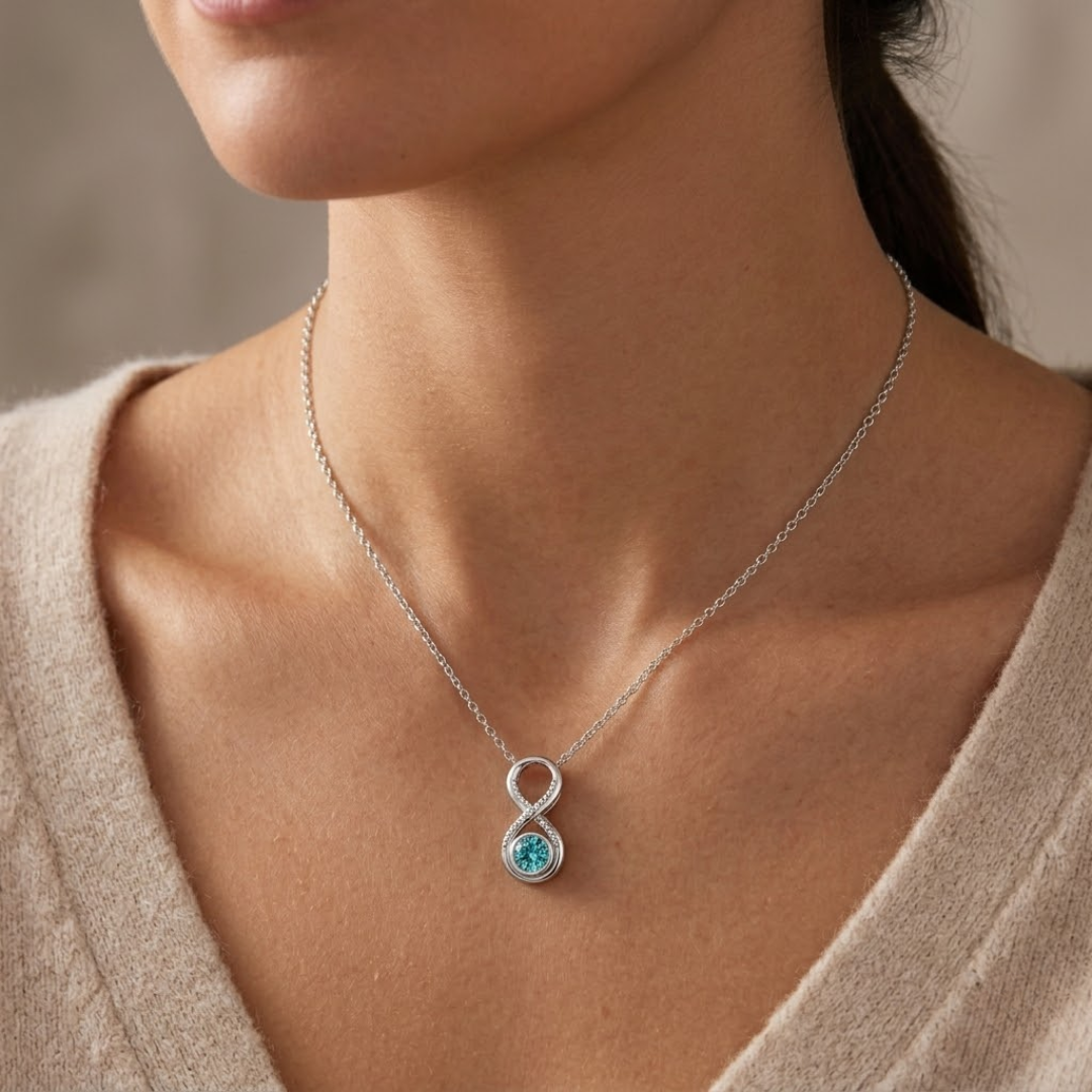 Paraiba Tourmaline Round Infinity Bezel Pendant