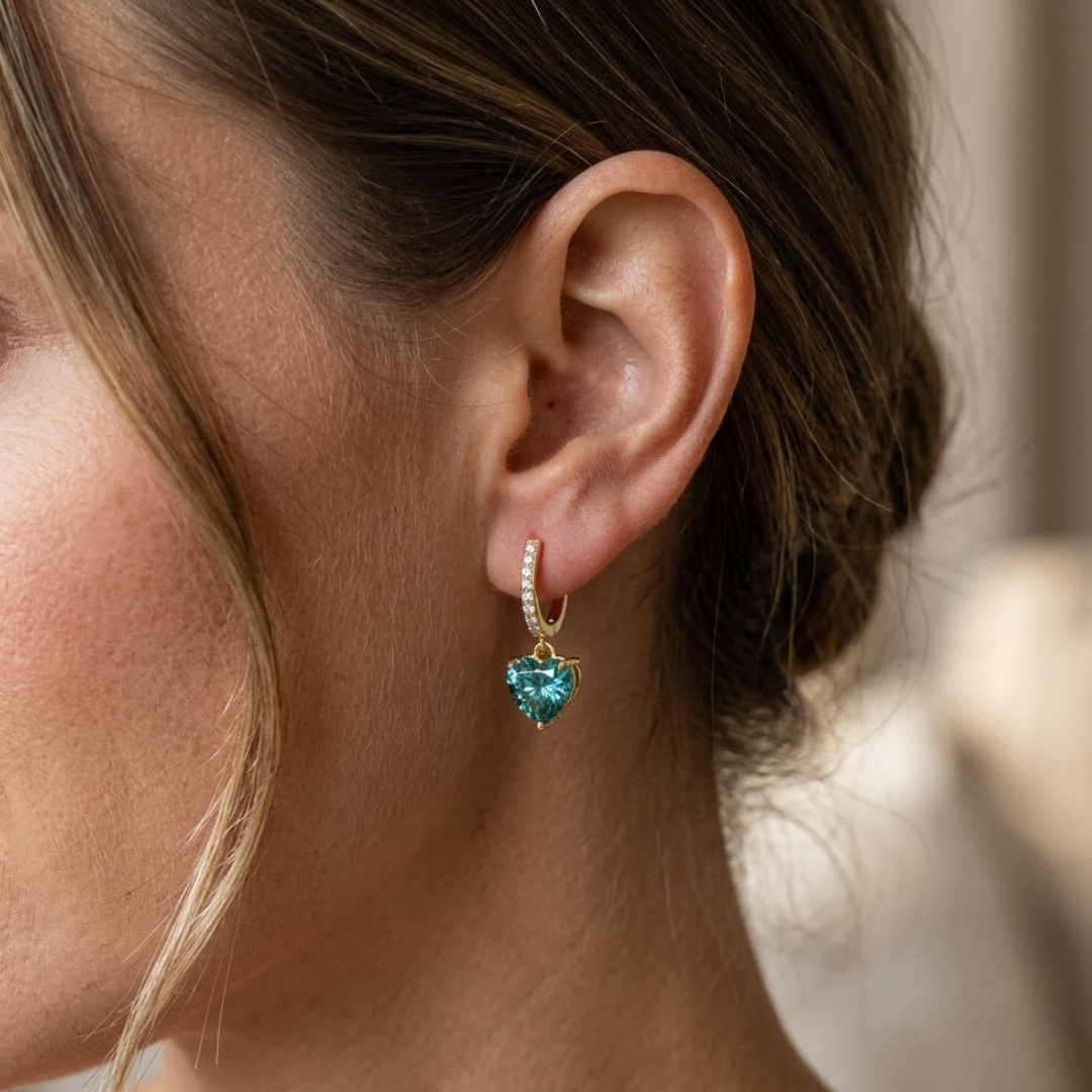 Paraiba Tourmaline Heart Drop Huggie Earrings