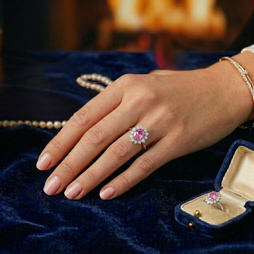 Pink Sapphire Halo Ring