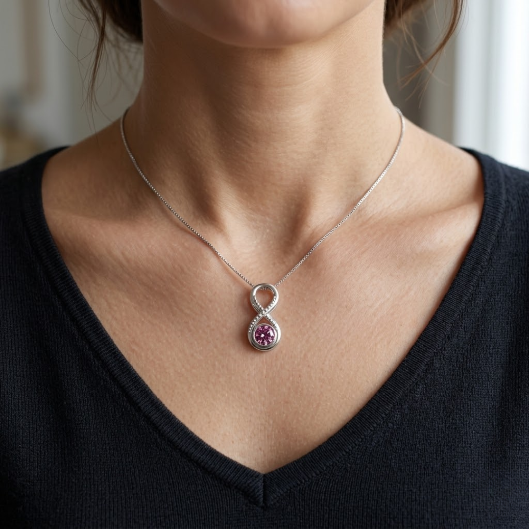 Pink Sapphire Round Infinity Bezel Pendant