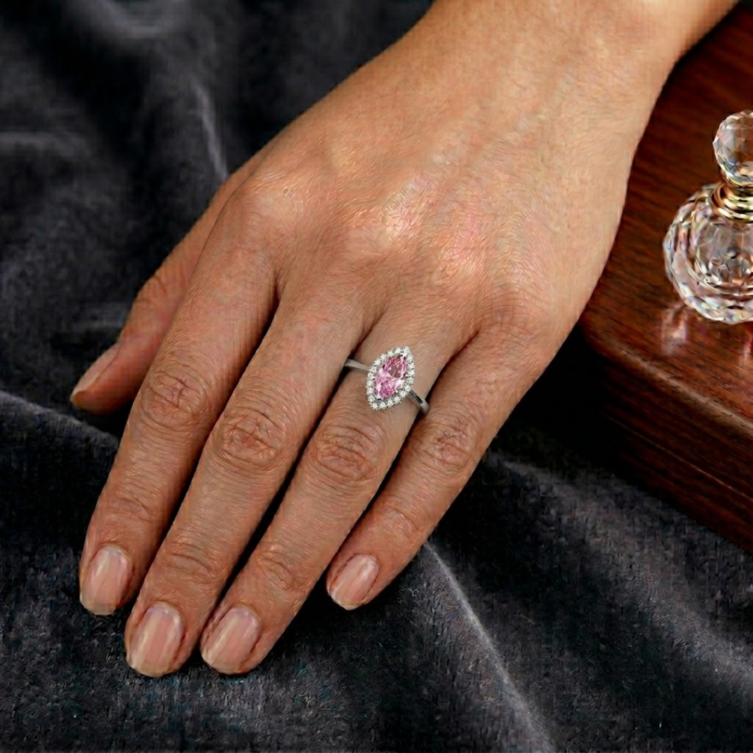 Pink Sapphire Marquise Halo Ring