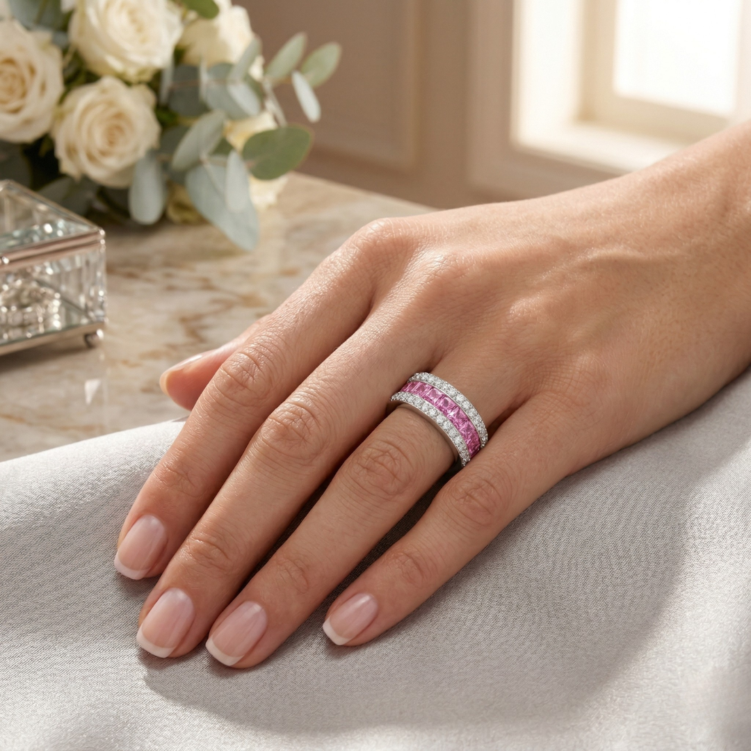 Pink Sapphire  Eternity Band Ring