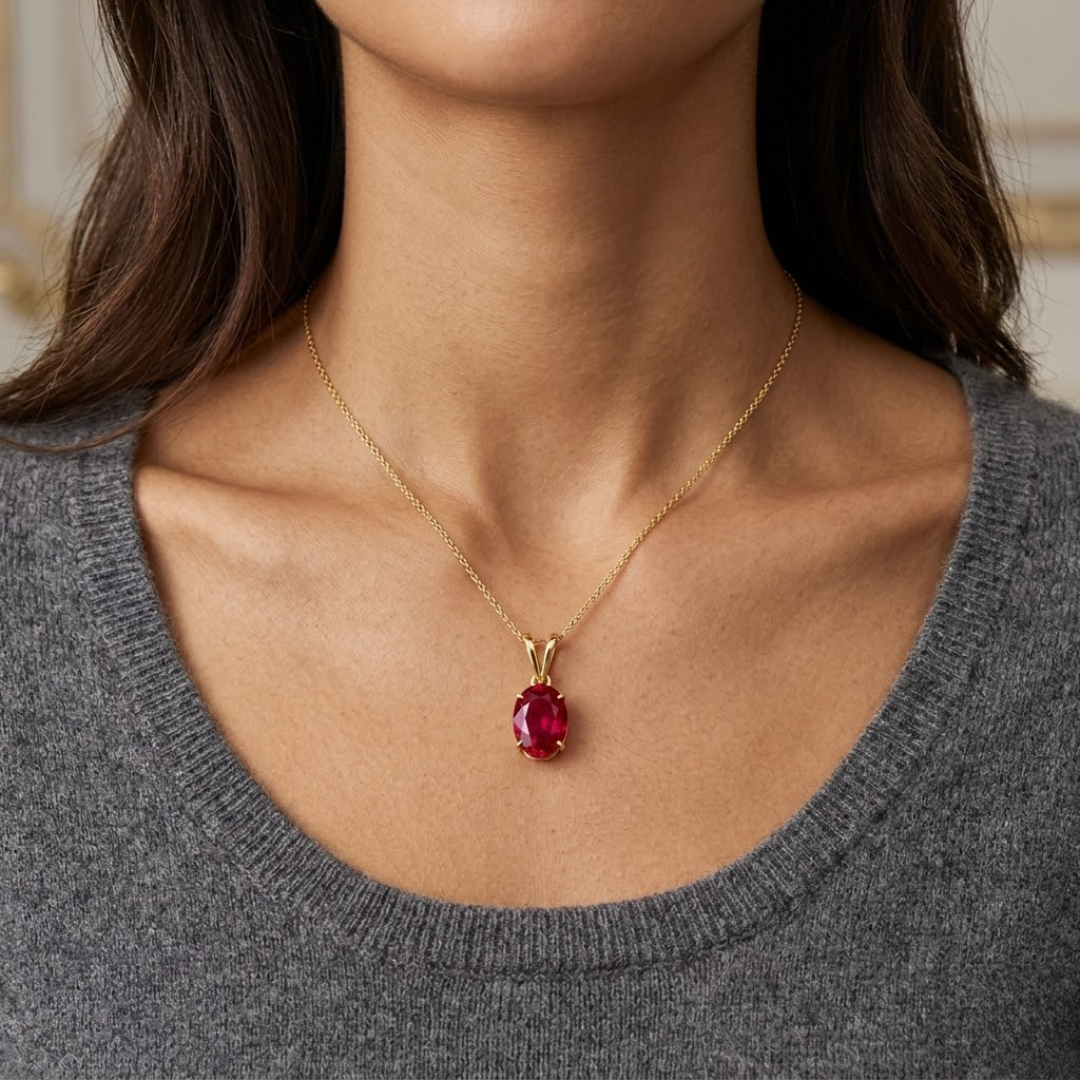 Ruby Oval Solitaire Pendant