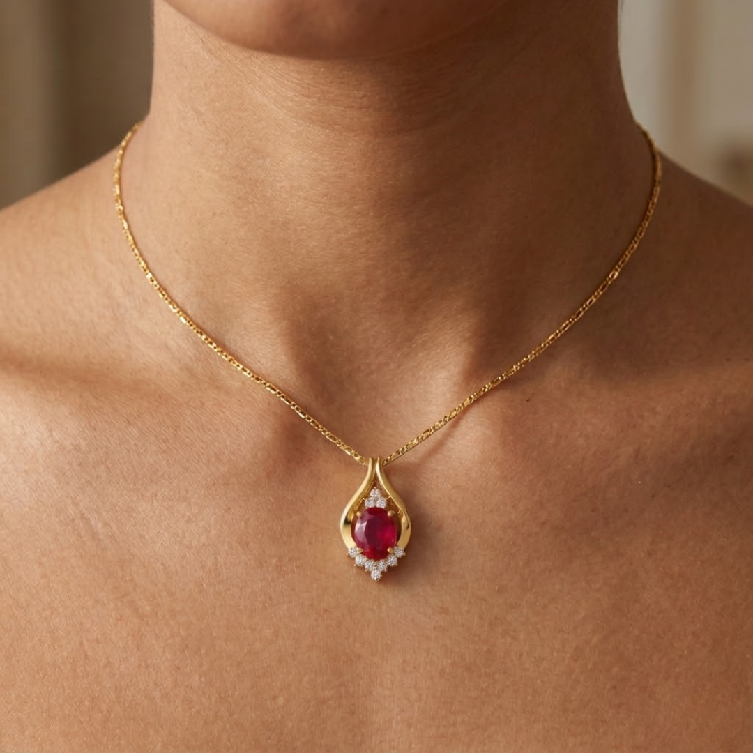 Ruby Oval Pendant with Diamond Accents